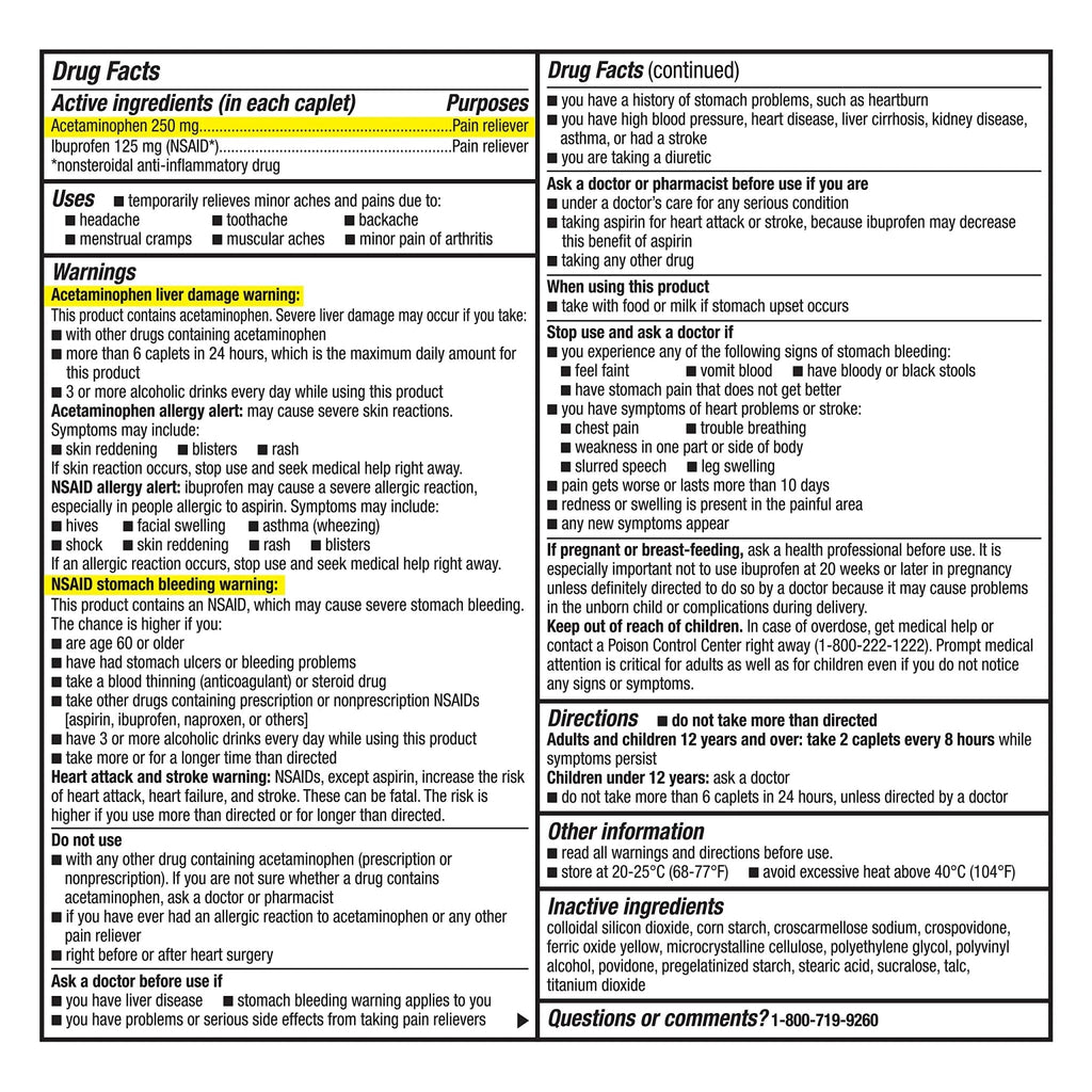 GoodSense Dual Action Acetaminophen 250 mg and Ibuprofen (NSAID) 125 mg Tablets, Pain Reliever for Headache Relief, Arthritis Pain Relief and More, 144 Count - TrustMedUSA