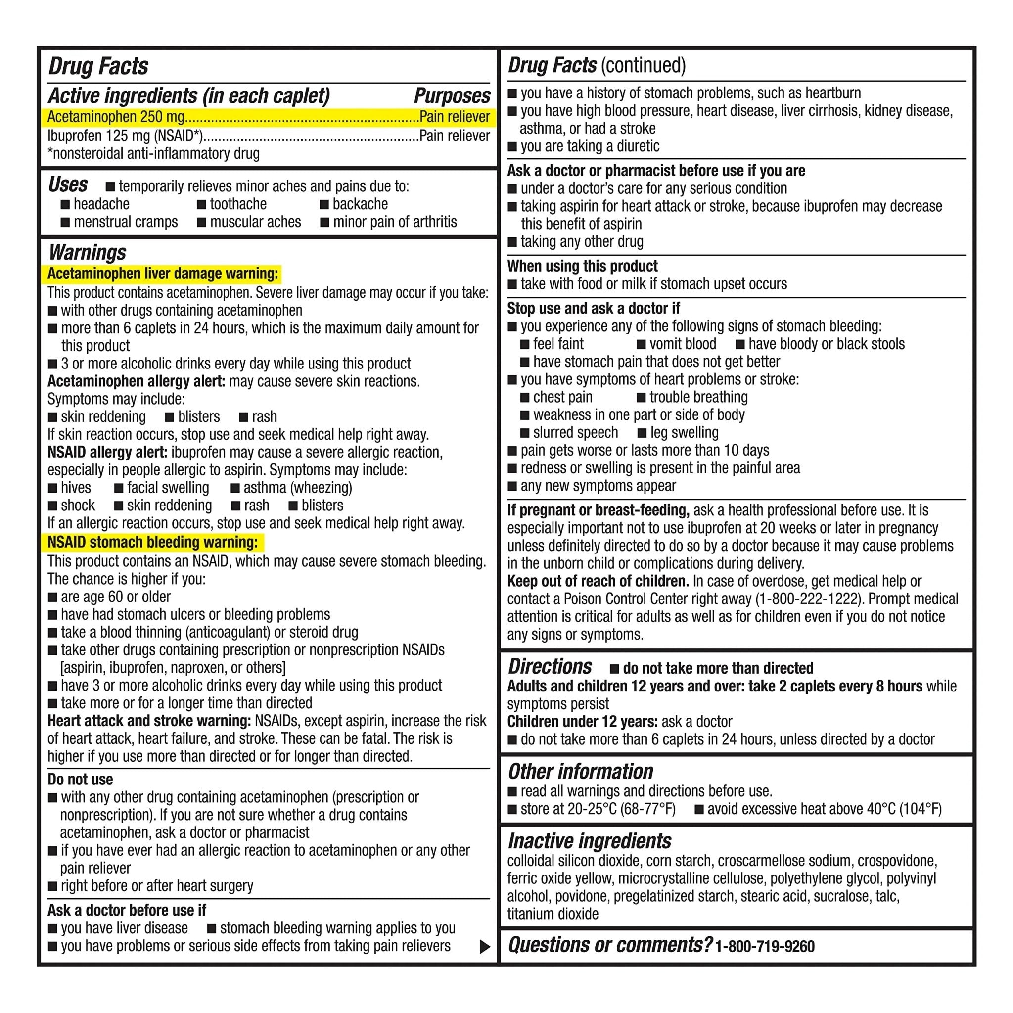 GoodSense Dual Action Acetaminophen 250 mg and Ibuprofen (NSAID) 125 mg Tablets, Pain Reliever for Headache Relief, Arthritis Pain Relief and More, 144 Count - TrustMedUSA
