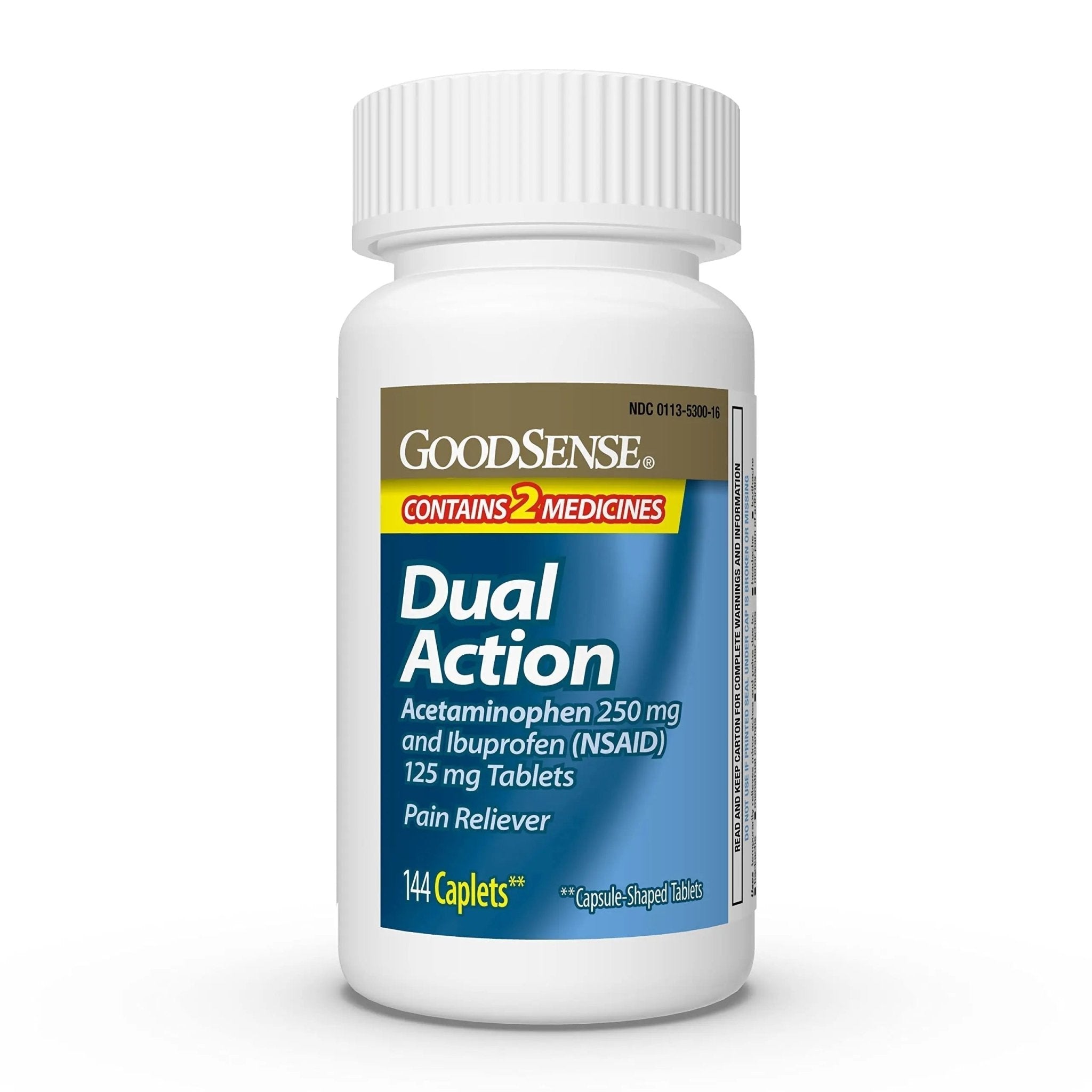 GoodSense Dual Action Acetaminophen 250 mg and Ibuprofen (NSAID) 125 mg Tablets, Pain Reliever for Headache Relief, Arthritis Pain Relief and More, 144 Count - TrustMedUSA