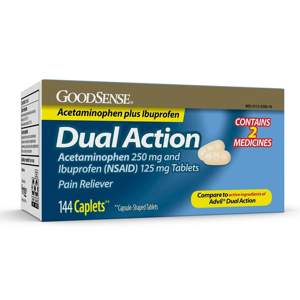 GoodSense Dual Action Acetaminophen 250 mg and Ibuprofen (NSAID) 125 mg Tablets, Pain Reliever for Headache Relief, Arthritis Pain Relief and More, 144 Count - TrustMedUSA