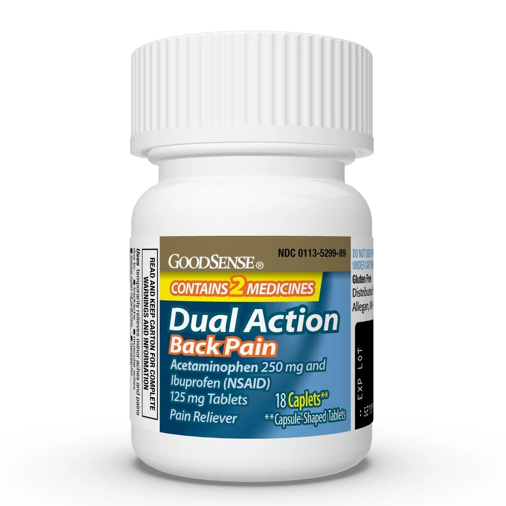 GoodSense Dual Action Acetaminophen and Ibuprofen (NSAID) Tablets, 250 mg/125 mg, Back Pain, 18 Count - TrustMedUSA