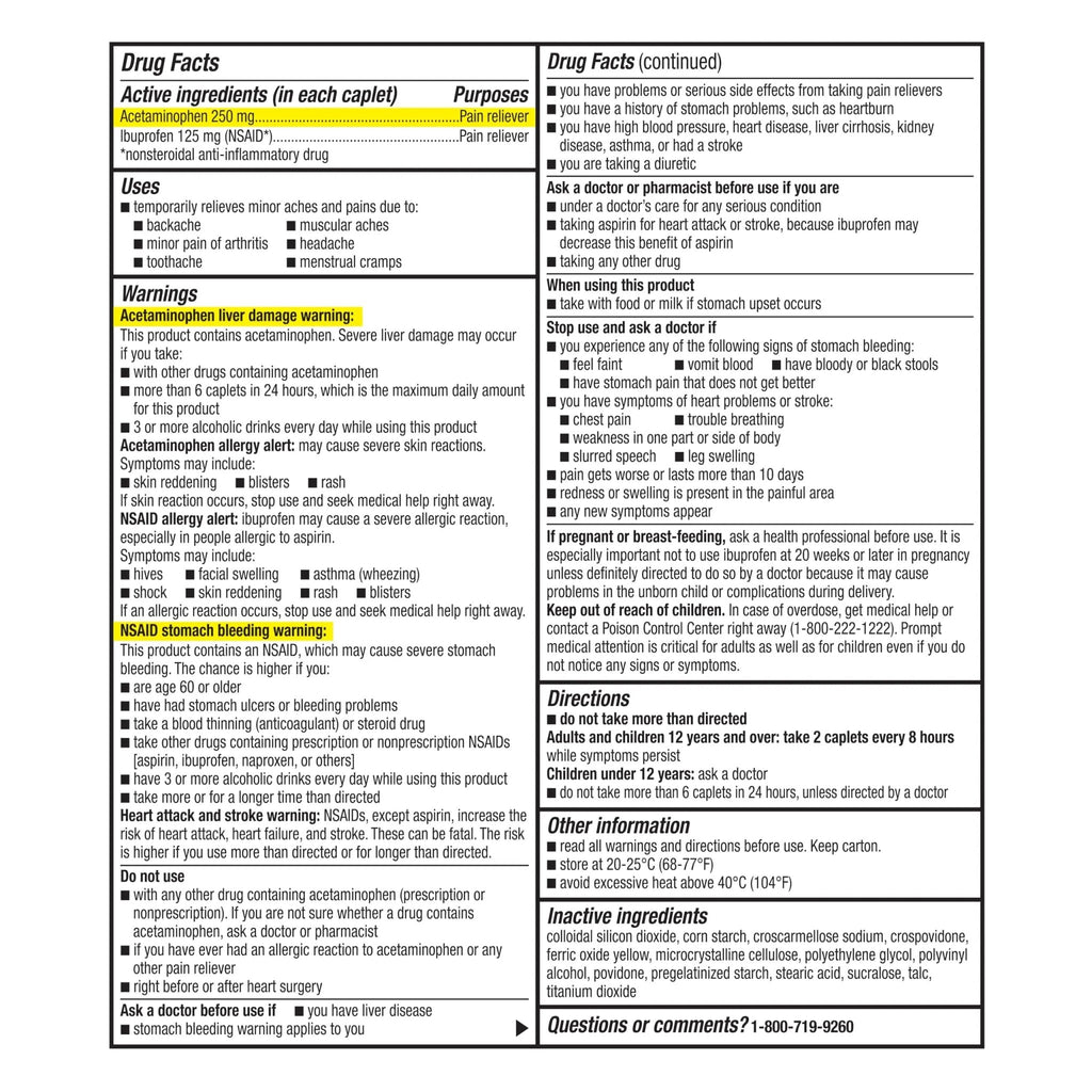 GoodSense Dual Action Acetaminophen and Ibuprofen (NSAID) Tablets, 250 mg/125 mg, Back Pain, 36 Count - TrustMedUSA