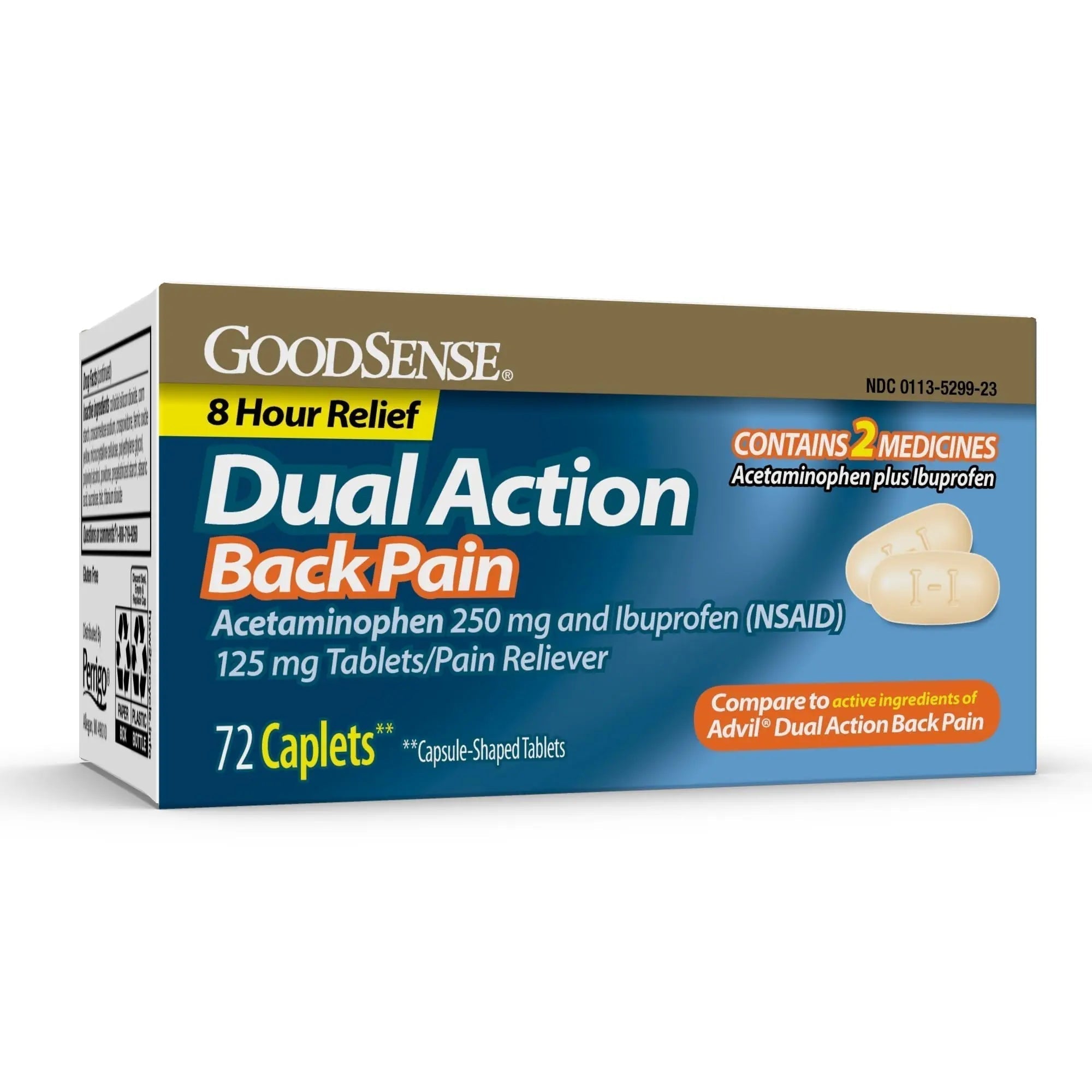 GoodSense Dual Action Acetaminophen and Ibuprofen (NSAID) Tablets, 250 mg/125 mg, Back Pain, 72 Count - TrustMedUSA