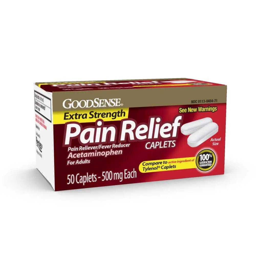 GoodSense Extra Strength 500mg Acetaminophen Caplets 50 Count & Nexcare Flexible Clear 1 Inch x 10 Yard Waterproof Transparent Tape 1 Roll - TrustMedUSA
