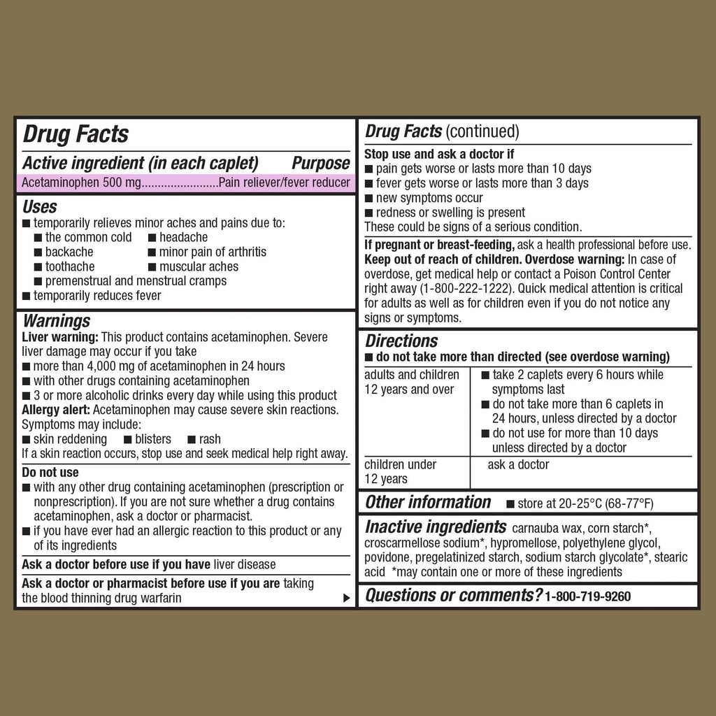 GoodSense Extra Strength Acetaminophen Caplets 500 mg, Pain Reliever and Fever Reducer, Easy Open Cap, 100 Count - TrustMedUSA