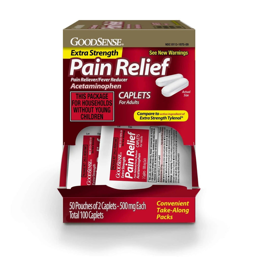 GoodSense Extra Strength Acetaminophen Caplets 500 mg, Pain Reliever and Fever Reducer, Easy Open Cap, 100 Count - TrustMedUSA