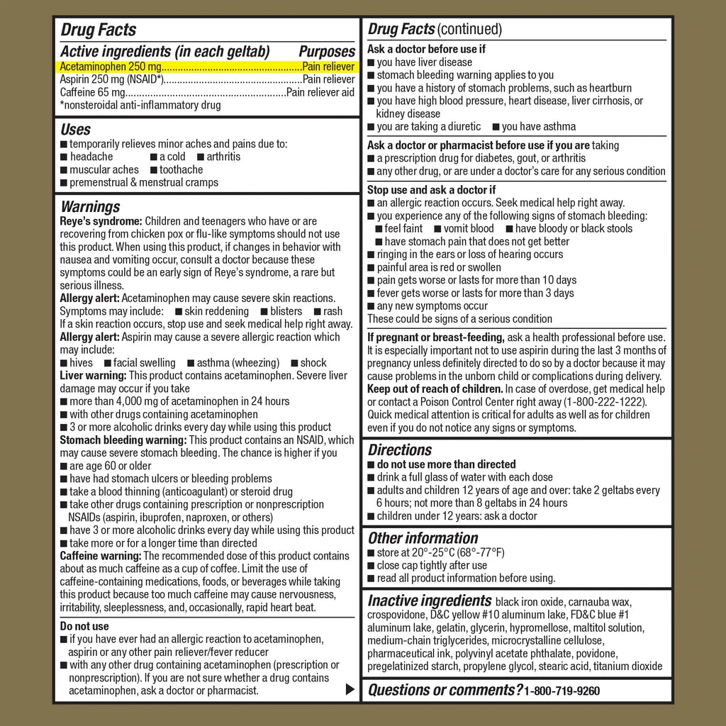 GoodSense Extra Strength Headache Relief Geltabs, Acetaminophen, Aspirin (NSAID) and Caffeine, 80 Count - TrustMedUSA