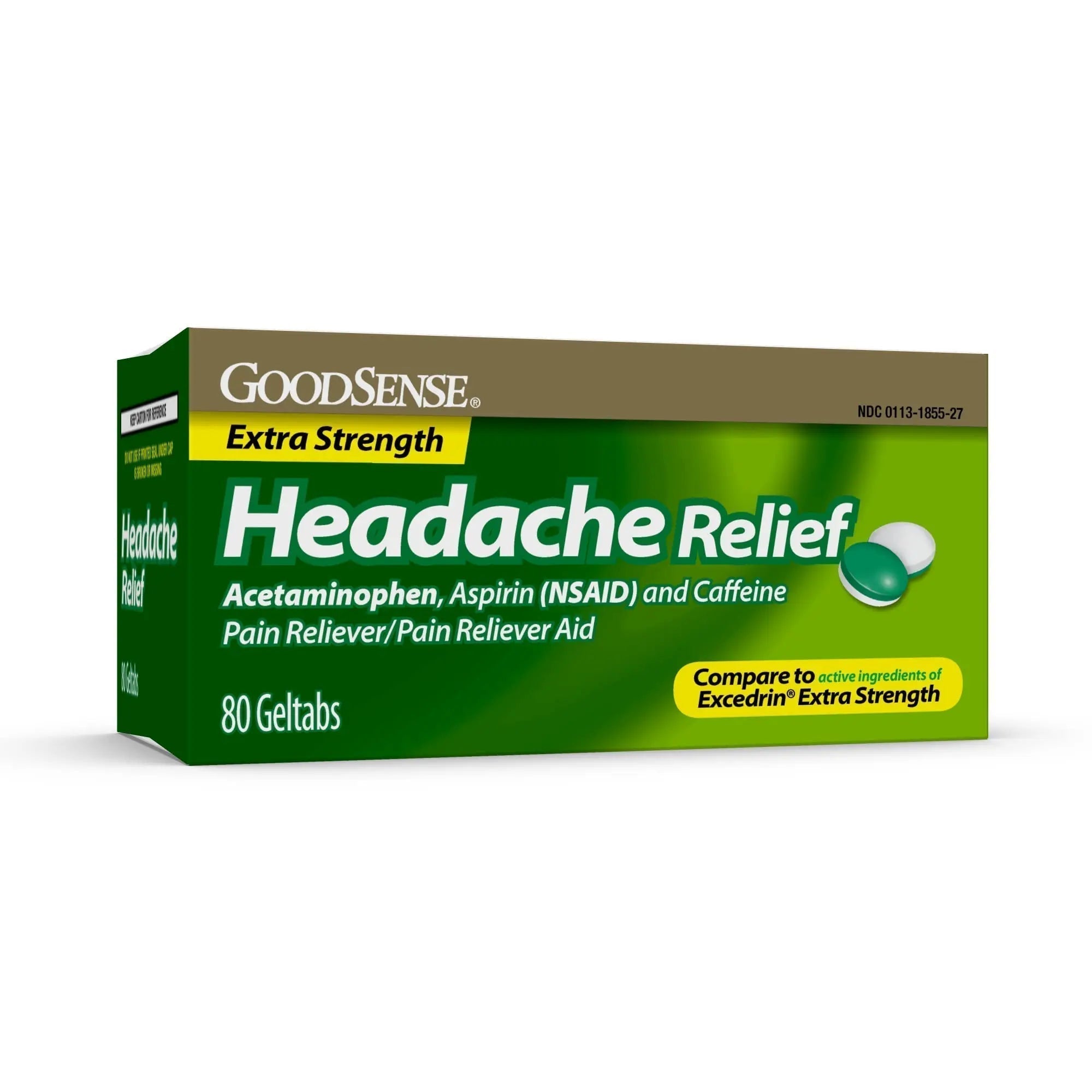 GoodSense Extra Strength Headache Relief Geltabs, Acetaminophen, Aspirin (NSAID) and Caffeine, 80 Count - TrustMedUSA