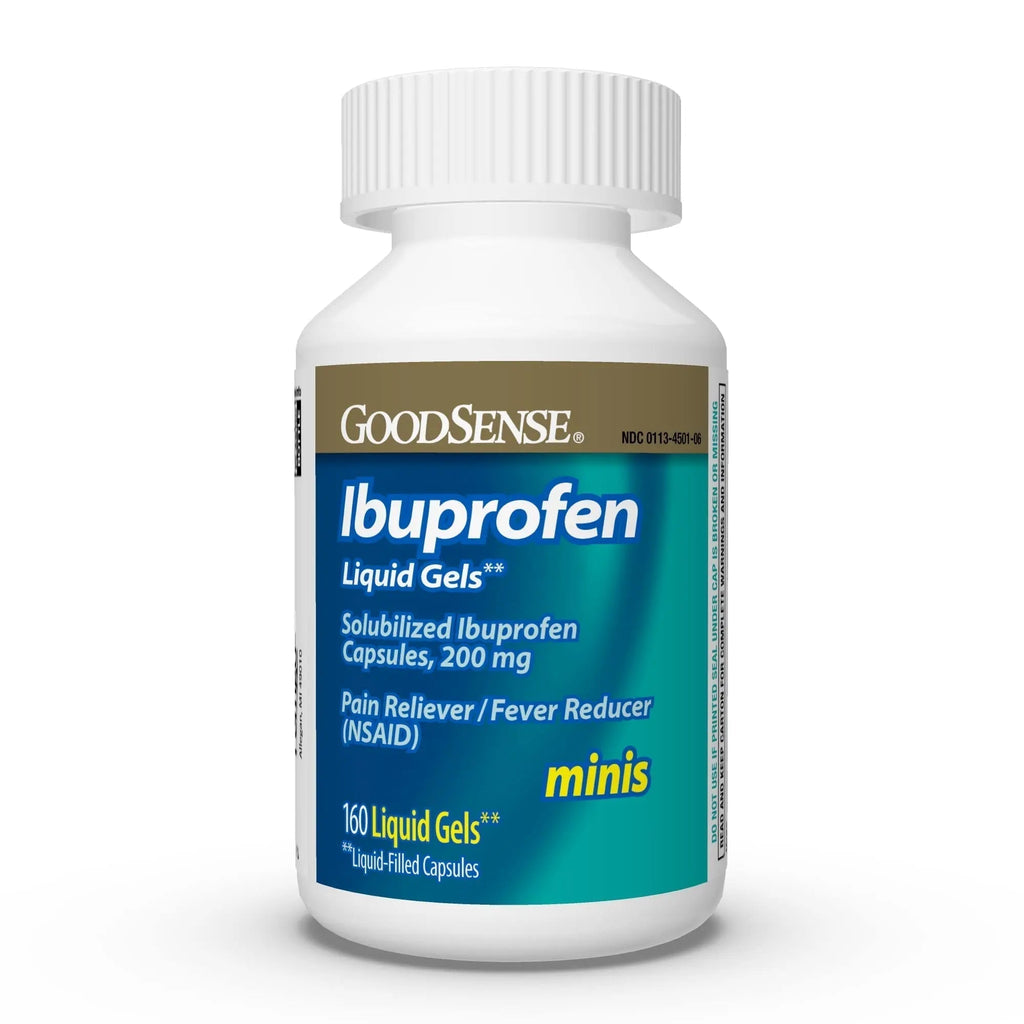 GoodSense Ibuprofen Mini Liquid-Gels, 200 mg, Liquid-Filled Capsules, Pain Reliever and Fever Reducer, 160 Count - TrustMedUSA