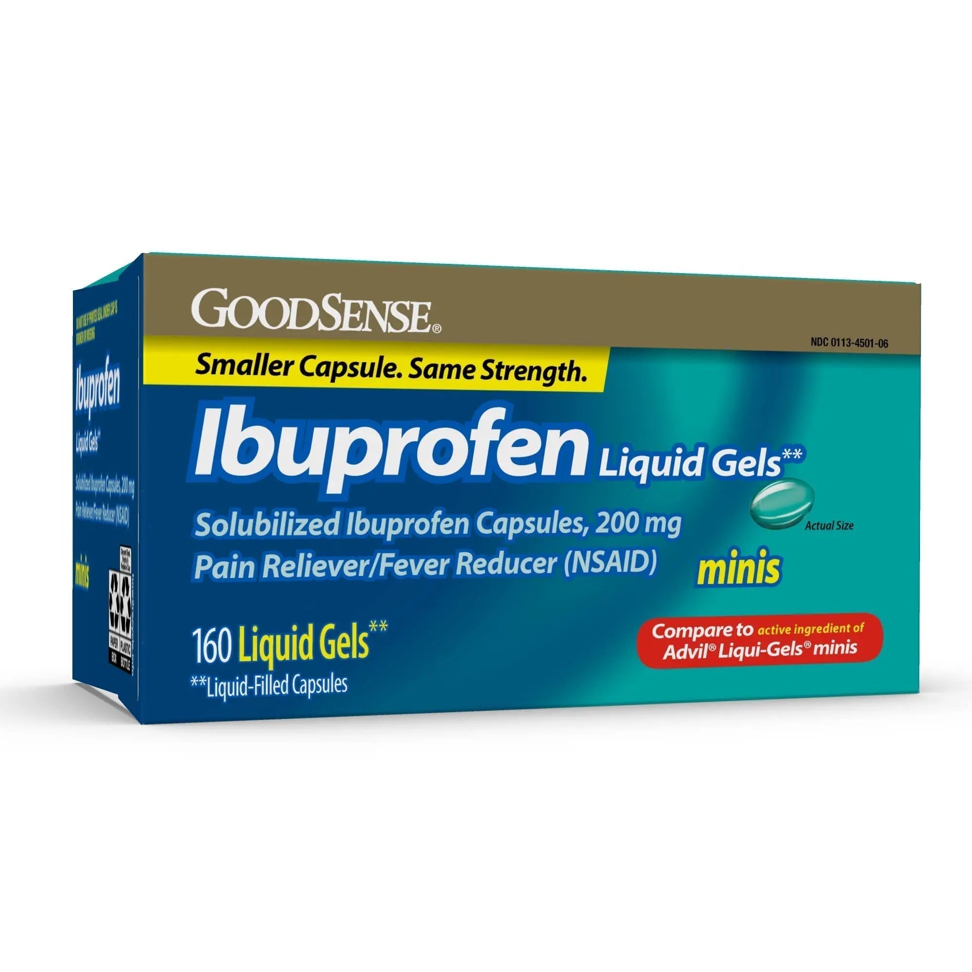 GoodSense Ibuprofen Mini Liquid-Gels, 200 mg, Liquid-Filled Capsules, Pain Reliever and Fever Reducer, 160 Count - TrustMedUSA
