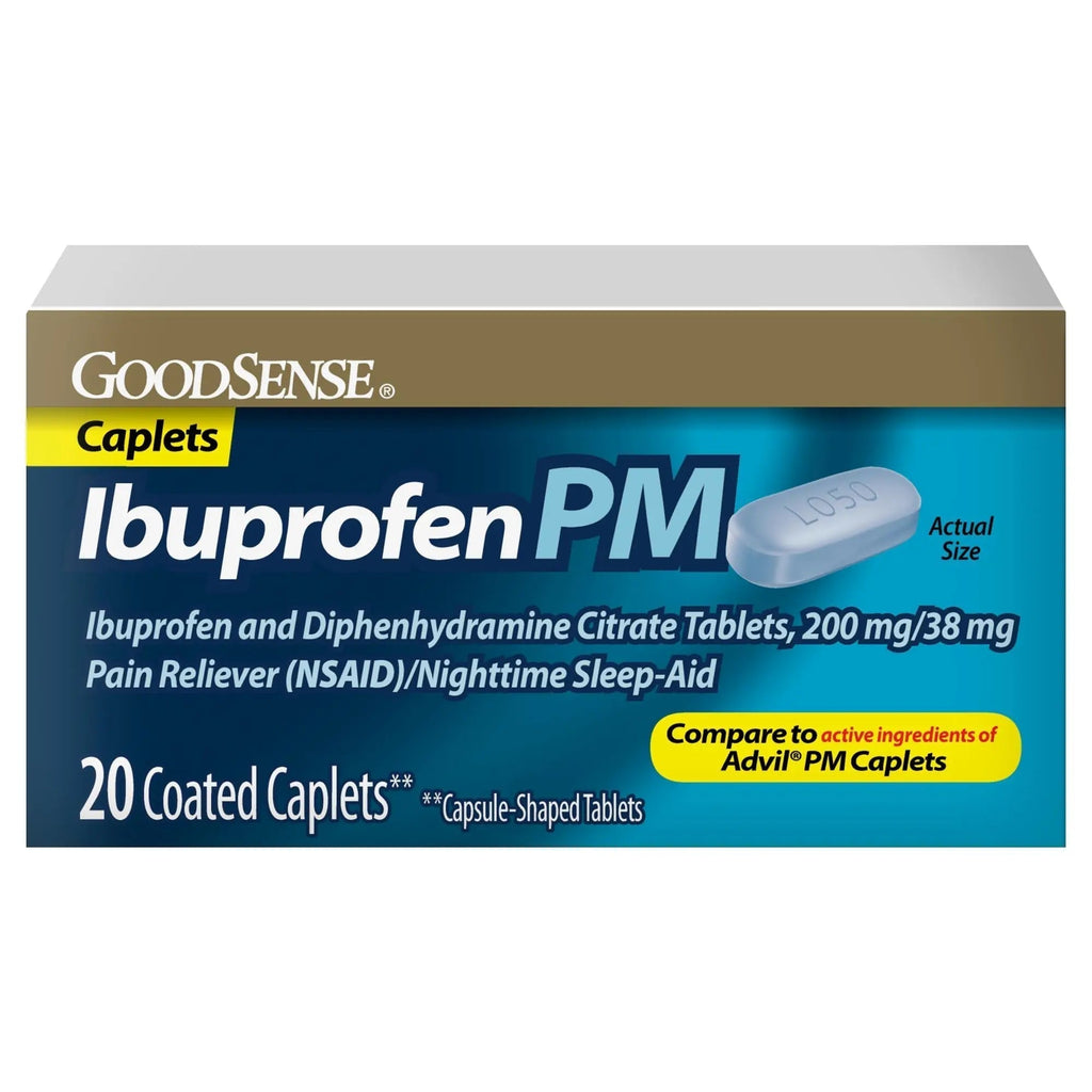 GoodSense Ibuprofen PM, Ibuprofen 200 mg and Diphenhydramine Citrate 38 mg Tablets, Pain Reliever and Nighttime Sleep-Aid - TrustMedUSA