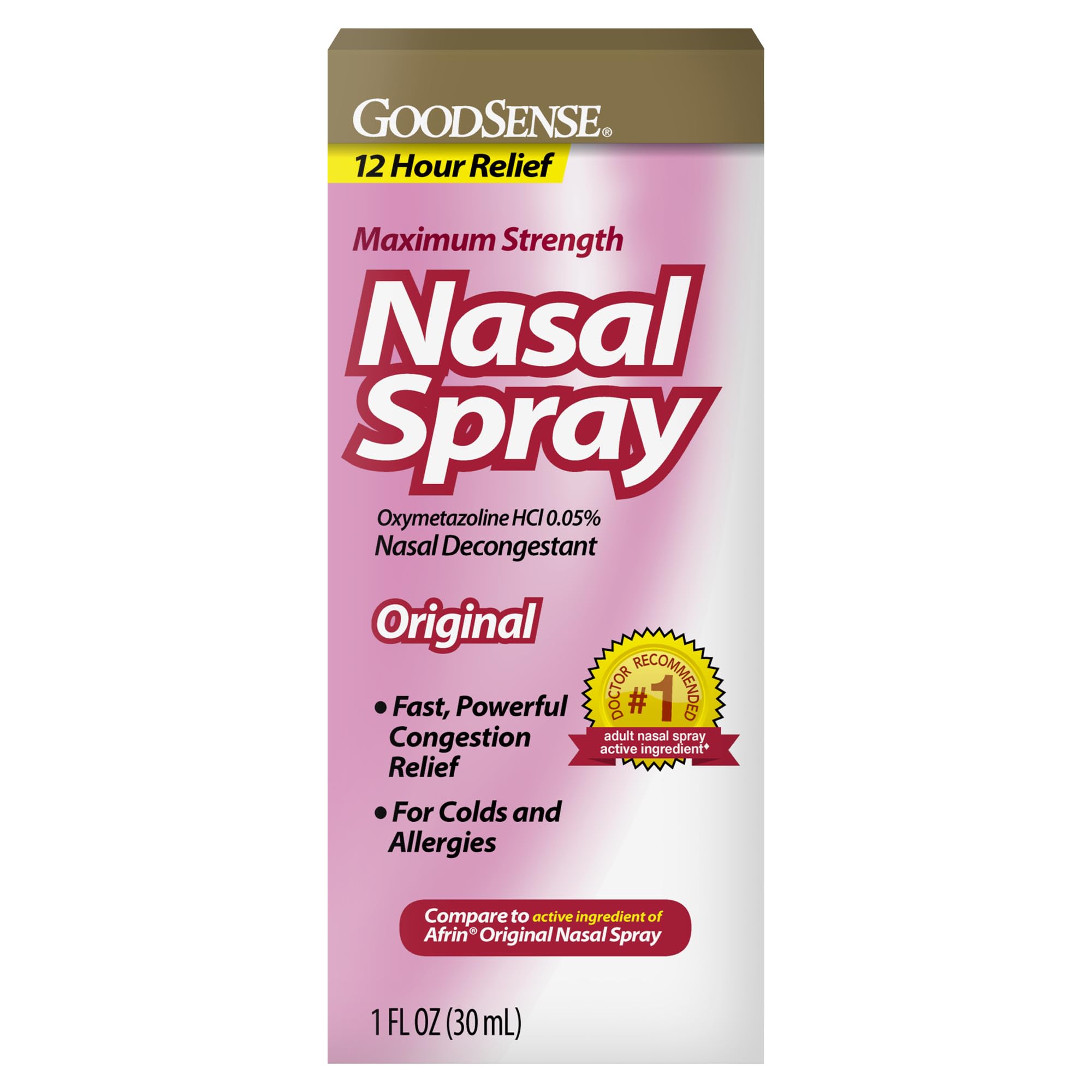 GoodSense Maximum Strength Nasal Spray, Fast Powerful Congestion Relief For Colds and Allergies, 1 Fluid Ounce - Maple Wellness Supplements