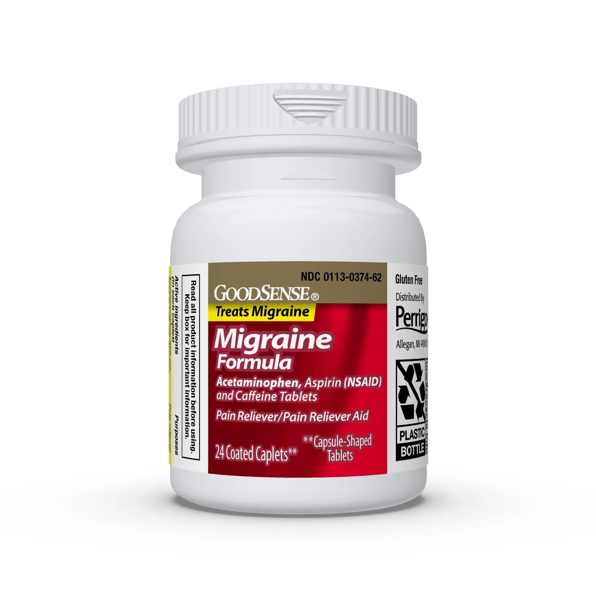 GoodSense Migraine Formula Caplets - Acetaminophen, Aspirin (NSAID) & Caffeine - Migraine Pain Relief, 24 Count - TrustMedUSA