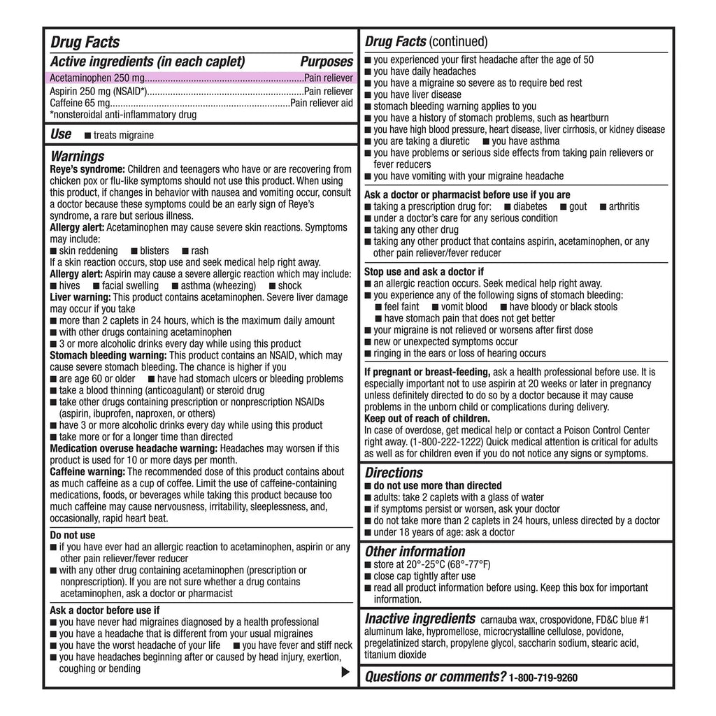 GoodSense Migraine Formula Caplets - Acetaminophen, Aspirin (NSAID) & Caffeine - Migraine Pain Relief, 24 Count - TrustMedUSA