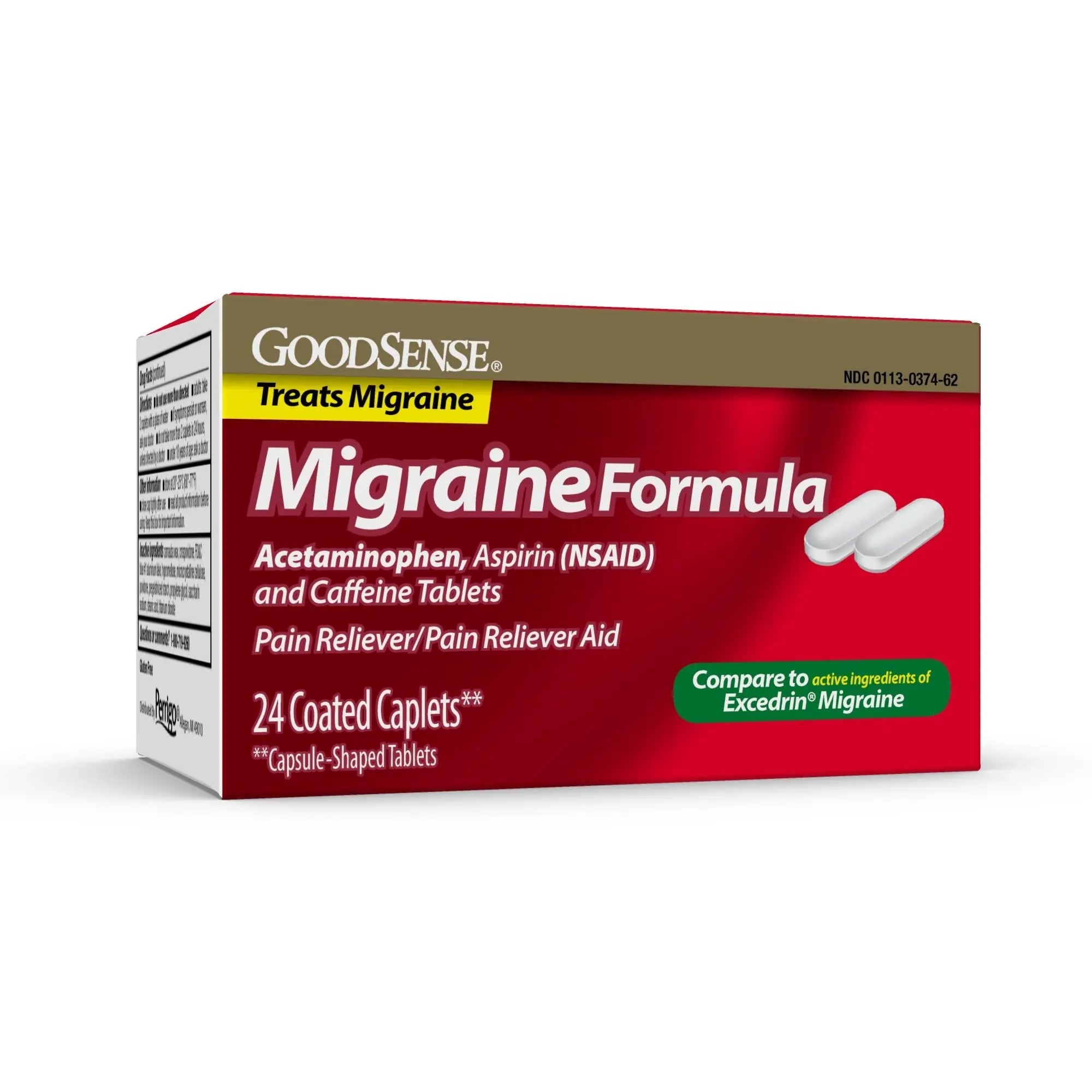 GoodSense Migraine Formula Caplets - Acetaminophen, Aspirin (NSAID) & Caffeine - Migraine Pain Relief, 24 Count - TrustMedUSA