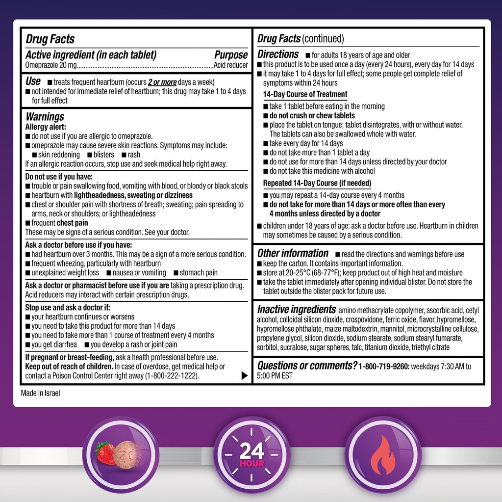GoodSense Omeprazole Delayed Release Orally Disintegrating Tablets 20 mg, Strawberry Flavor, Dissolve Tabs, Treats Frequent Heartburn, Acid Reducer, Heartburn Medicine, 42 Tablets - Maple Wellness Supplements