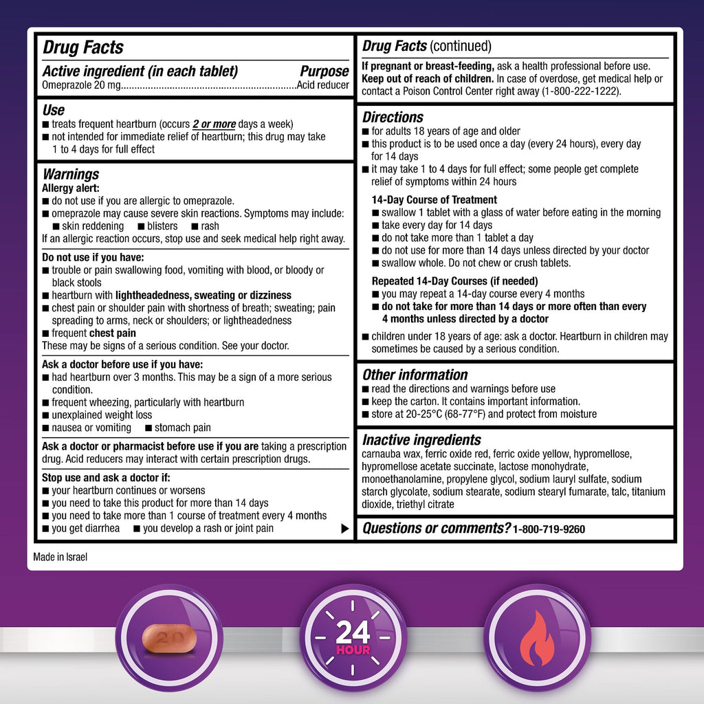 GoodSense Omeprazole Delayed Release Tablets 20 mg, Stomach Acid Reducer for Frequent Heartburn Treatment, 42 Count - Maple Wellness Supplements