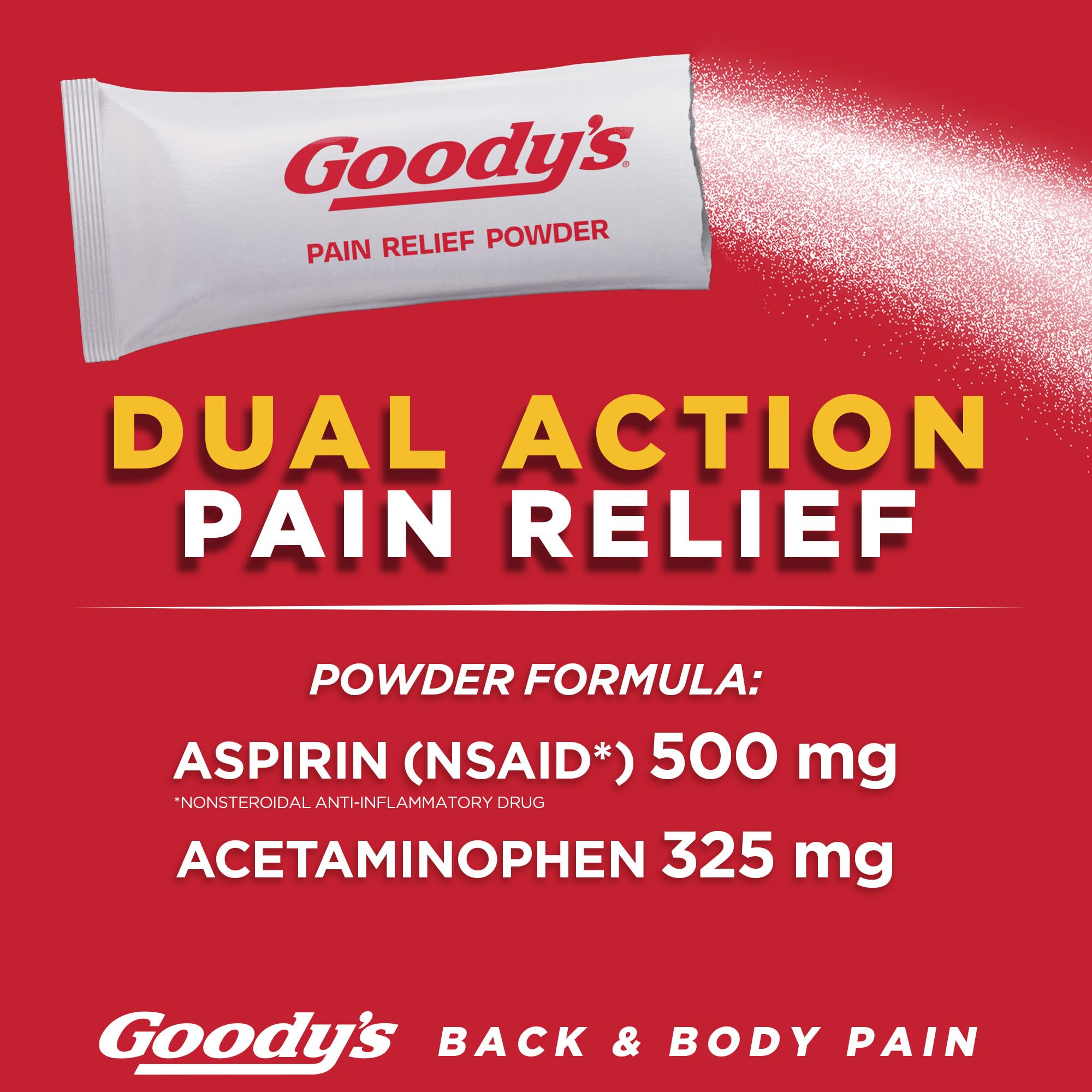 Goody's Body Ache & Back Pain Relief Powder, Dual Action with Acetaminophen & Aspirin, Caffeine-Free, 6 Count, Pack of 12 - TrustMedUSA
