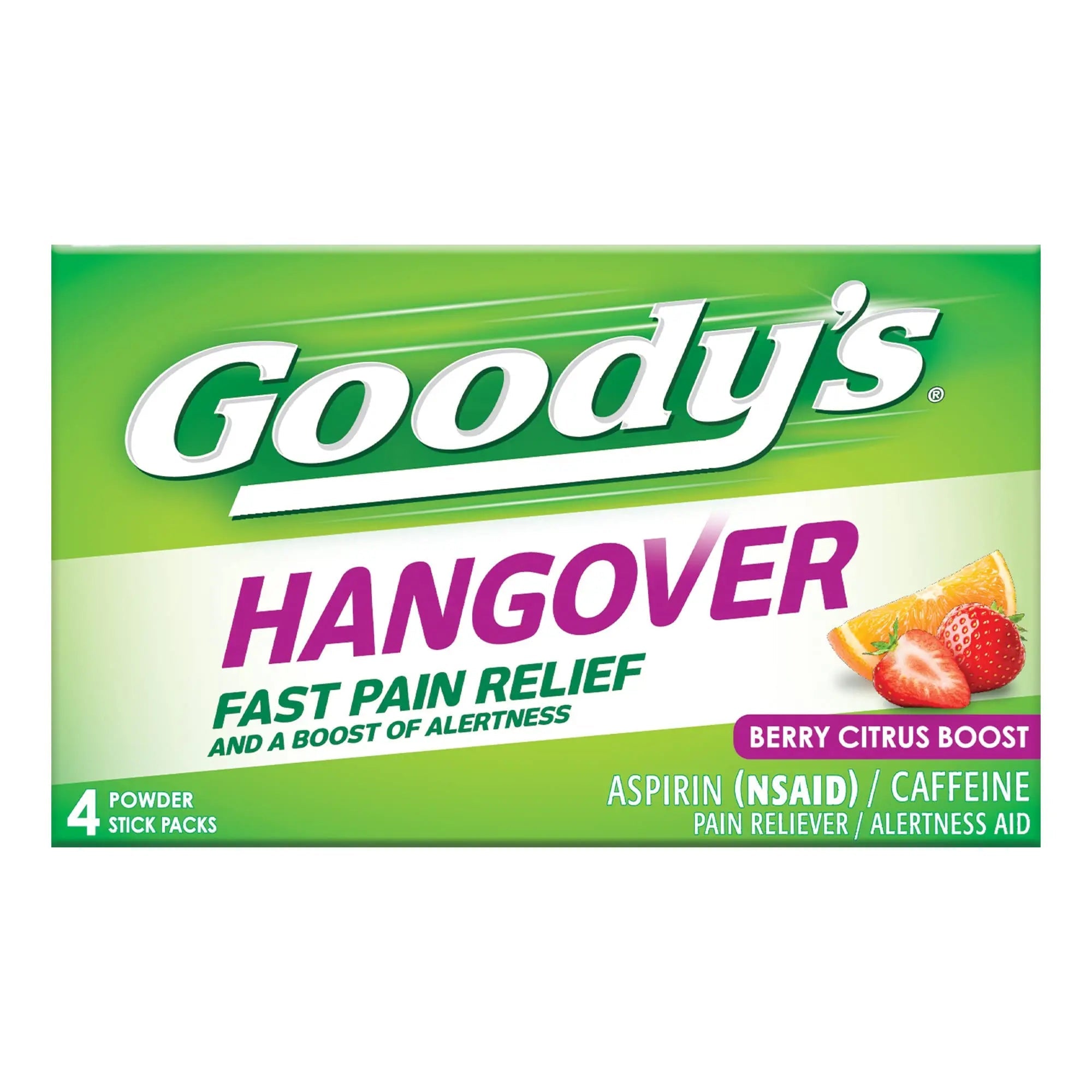 Goody's Hangover Powders, Fast Pain Relief & Boost of Alertness Berry Citrus, 4 ct (Pack of 1) - TrustMedUSA