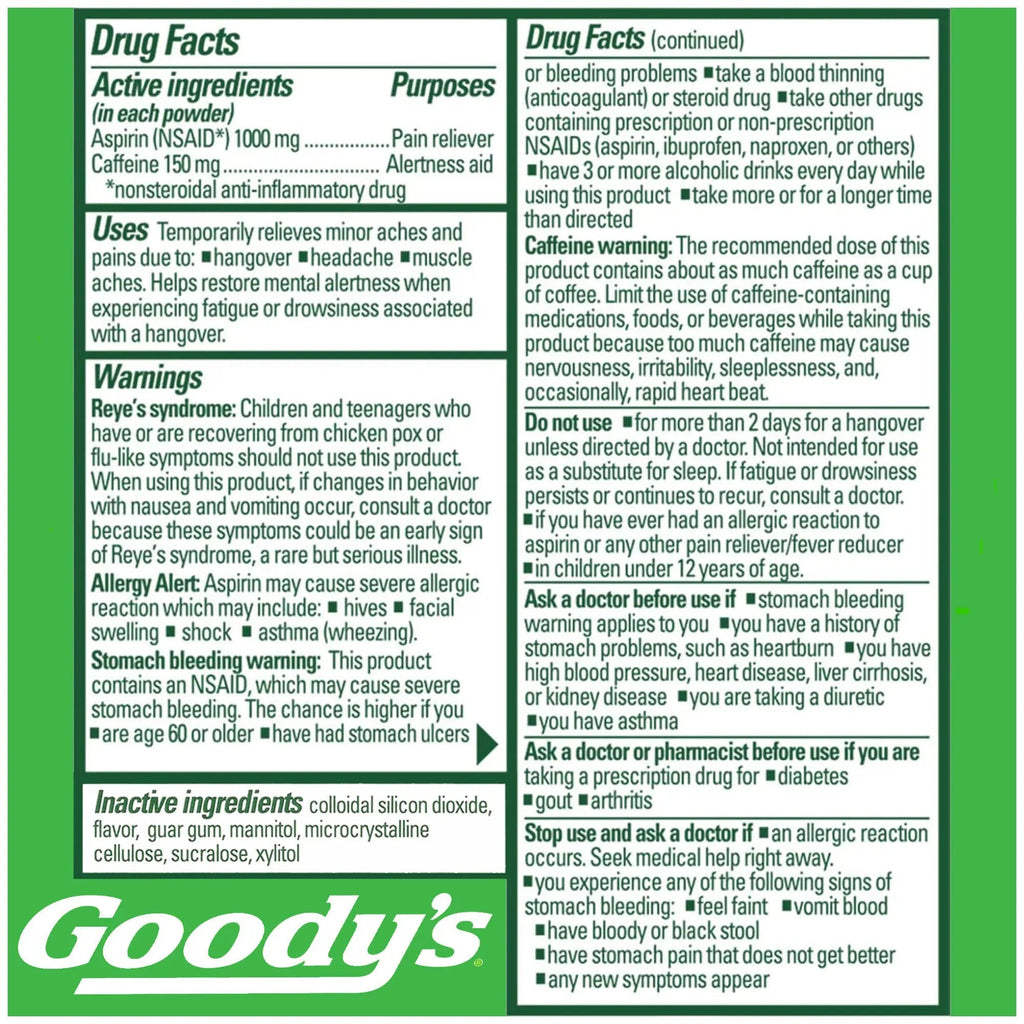 Goody's Hangover Relief Powder, Dual Action Fast Headache Pain Relief with Aspirin and Caffeine, Berry Citrus Flavor, 16 Count - TrustMedUSA