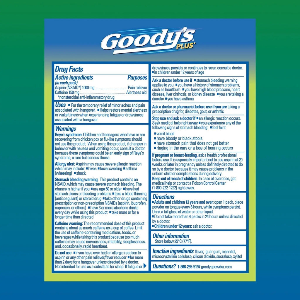 Goody’s Headache Relief Plus Mental Alertness Powder, with Aspirin and Caffeine, Strawberry Citrus Flavor, 16 Count - TrustMedUSA