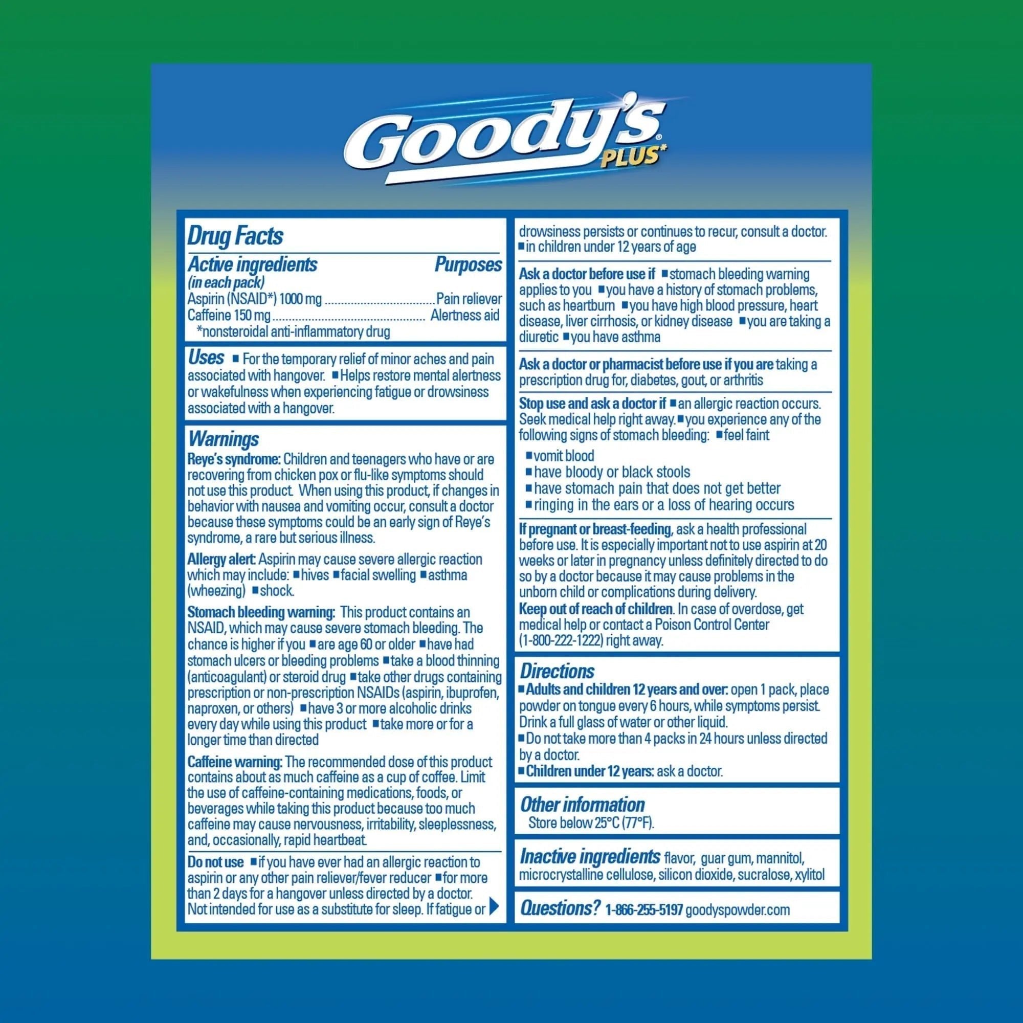 Goody’s Headache Relief Plus Mental Alertness Powder, with Aspirin and Caffeine, Strawberry Citrus Flavor, 16 Count - TrustMedUSA