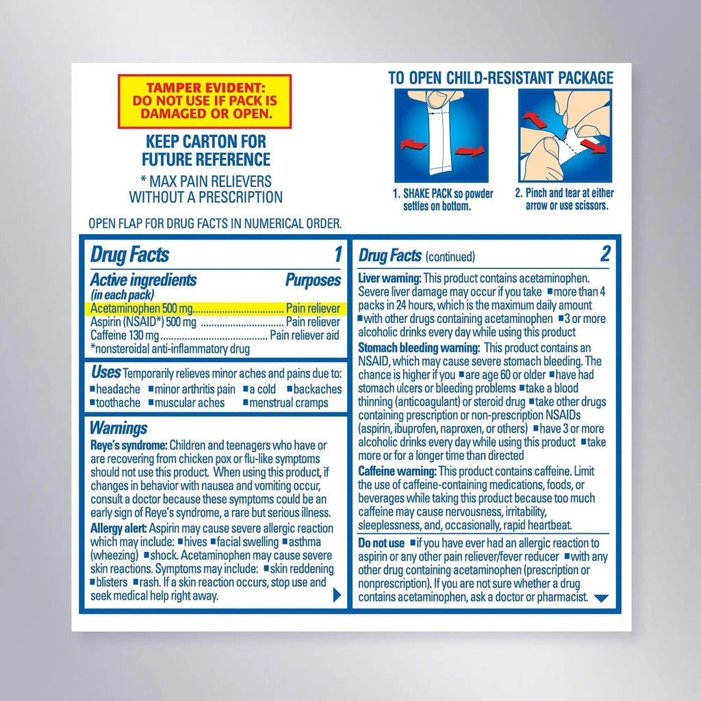 Goody’s Max Triple Action Pain Relief – Headache Relief Powder with Acetaminophen, Aspirin & Caffeine for Fast, Effective Relief of Tough Headaches, Tropical Citrus, 16 Count - TrustMedUSA