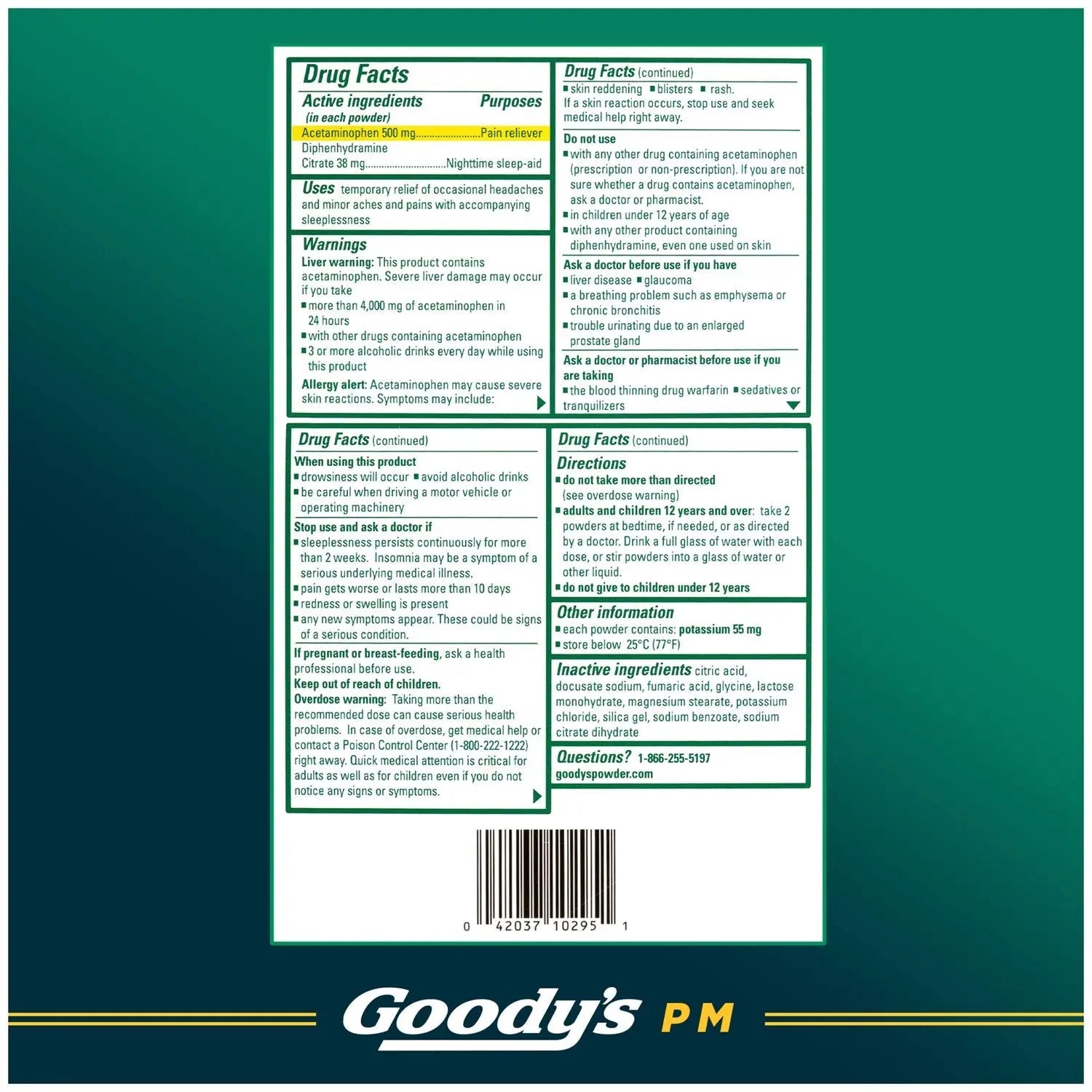 Goody's Nighttime Powder, Pain Reliever & Sleep Aid with Acetaminophen & Diphenhydramine Citrate, Caffeine Free, 16 Count - TrustMedUSA
