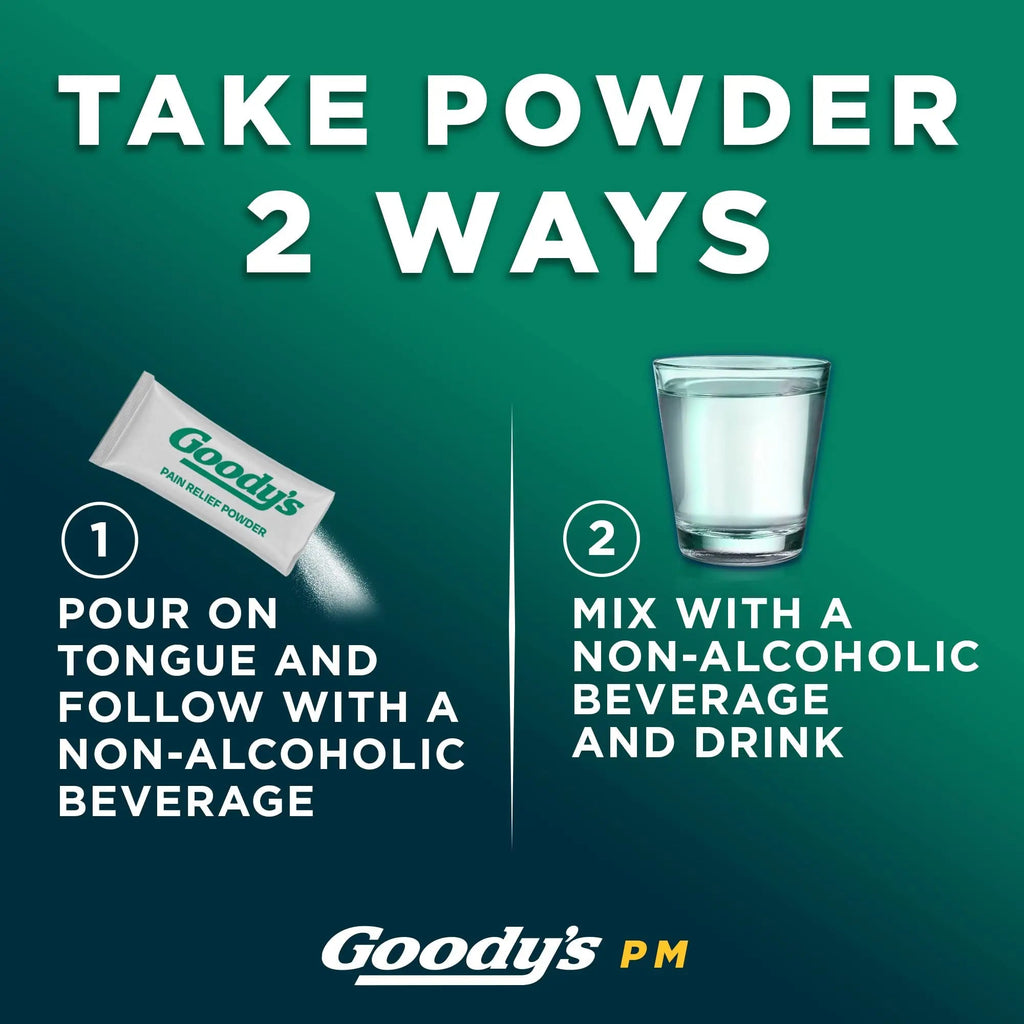 Goody's Nighttime Powder, Pain Reliever & Sleep Aid with Acetaminophen & Diphenhydramine Citrate, Caffeine Free, 16 Count - TrustMedUSA