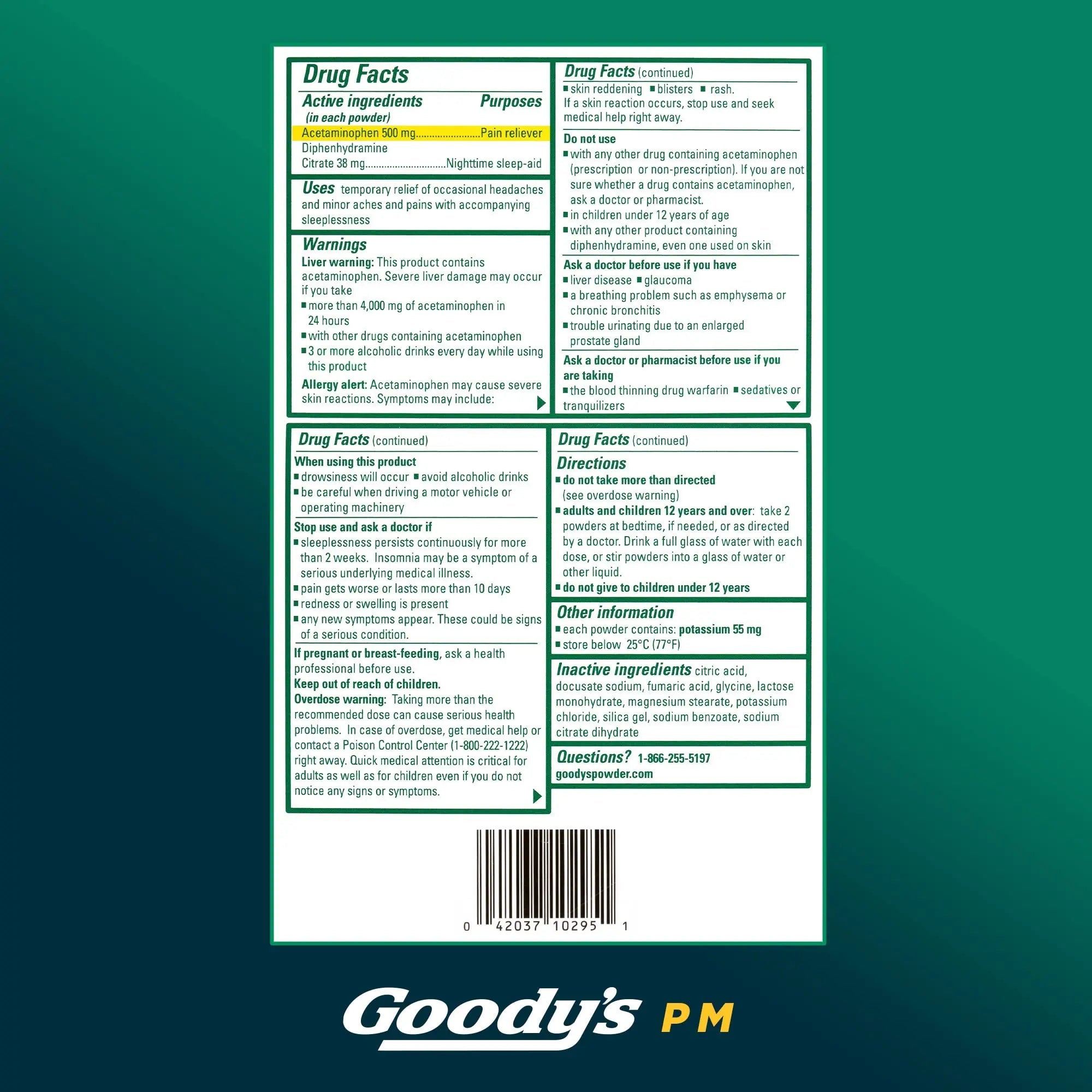 Goody's Nighttime Powder, Pain Reliever & Sleep Aid with Acetaminophen & Diphenhydramine Citrate, Caffeine Free, 16 Count - TrustMedUSA