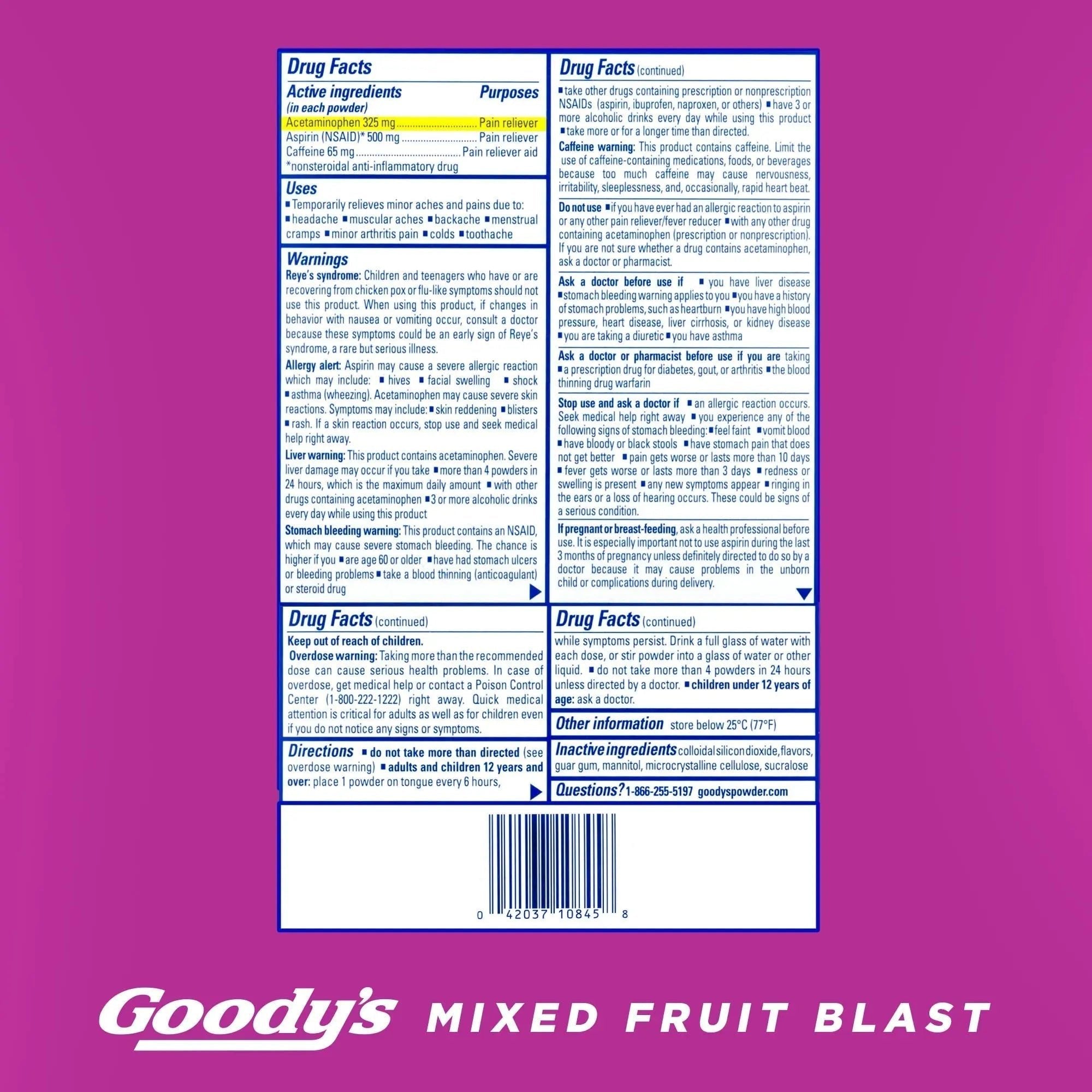 Goody's Pain Relief Powders, Extra Strength Headache Powder Mixed Fruit Blast, 24 ct (Pack of 1) - TrustMedUSA
