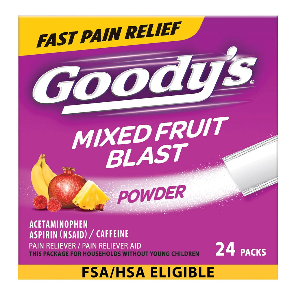 Goody's Pain Relief Powders, Extra Strength Headache Powder Mixed Fruit Blast, 24 ct (Pack of 1) - TrustMedUSA