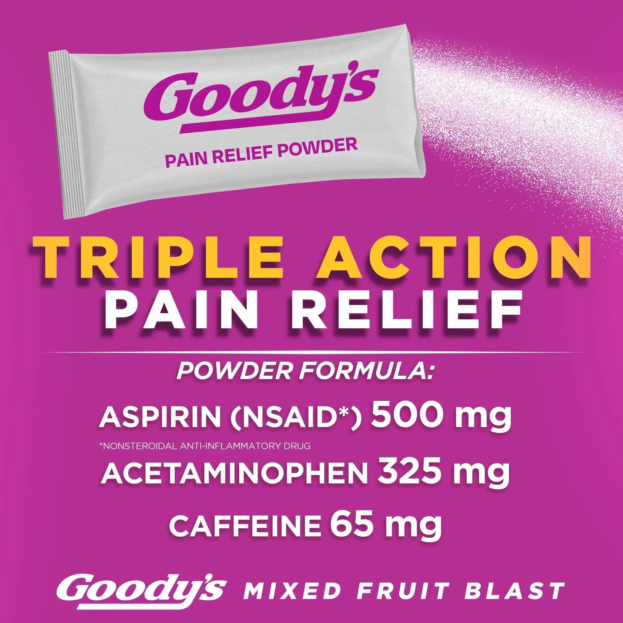 Goody's Pain Relief Powders, Extra Strength Headache Powder Mixed Fruit Blast, 24 ct (Pack of 1) - TrustMedUSA