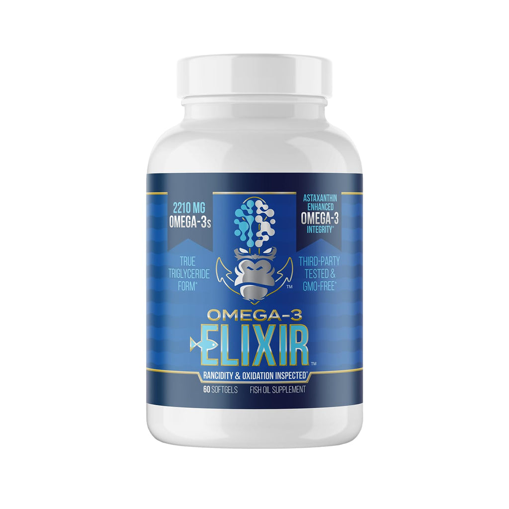 Gorilla Mind Omega-3 Elixir™ | 2210mg Fish Oil Re-Esterified Triglyceride Form | EPA, DHA + 2 Fatty Acids | Astaxanthin Infusion for Bolstered Integrity | 3rd Party & Rancidity Tested | 60 Softgels - TrustMedUSA