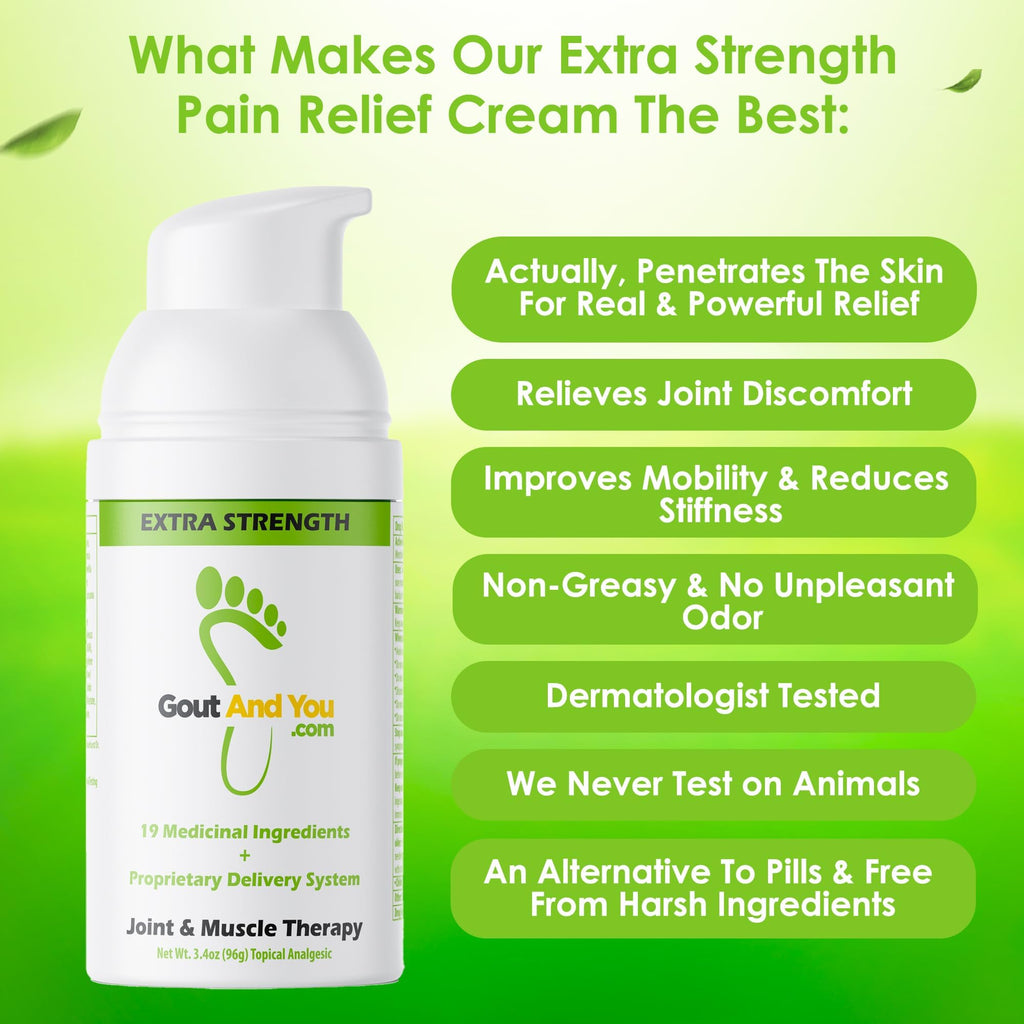 Gout and You Extra Strength Optimized Menthol Joint Discomfort Relief Cream for Joint Flare-Ups, Tendon, Muscle Ache - Fast Acting Joint Discomfort Relieving Rub with 19 Ingredients - TrustMedUSA