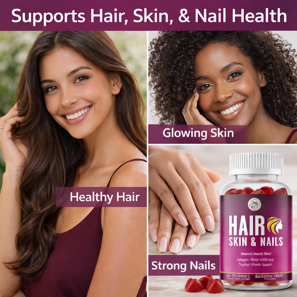 Grab The Gold Hair Skin & Nails Vitamins for Women | Gummies with 6000mcg Biotin & Collagen | 10 Essential Vitamin & Minerals | Gluten-Free, Non-GMO, Passion Fruit Flavor | 1 Month Supply, Made in USA - TrustMedUSA