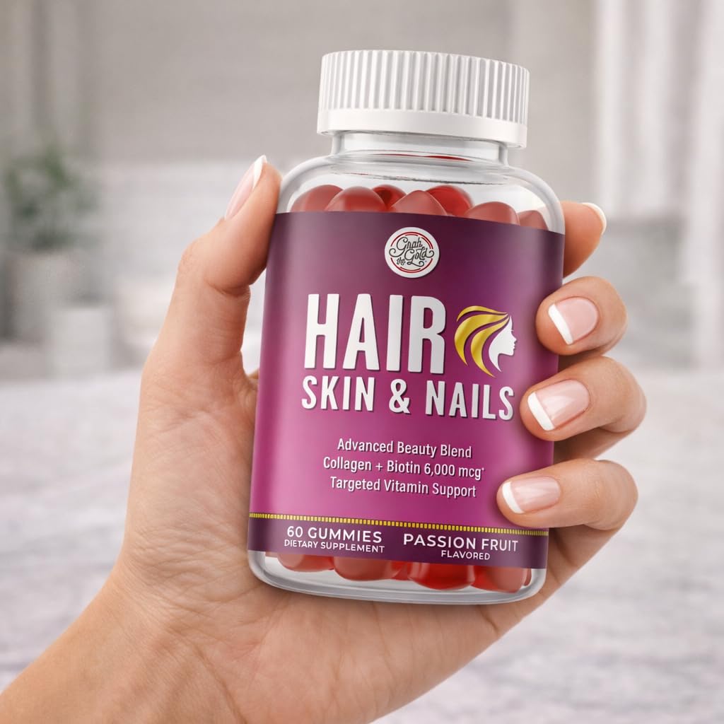 Grab The Gold Hair Skin & Nails Vitamins for Women | Gummies with 6000mcg Biotin & Collagen | 10 Essential Vitamin & Minerals | Gluten-Free, Non-GMO, Passion Fruit Flavor | 1 Month Supply, Made in USA - TrustMedUSA