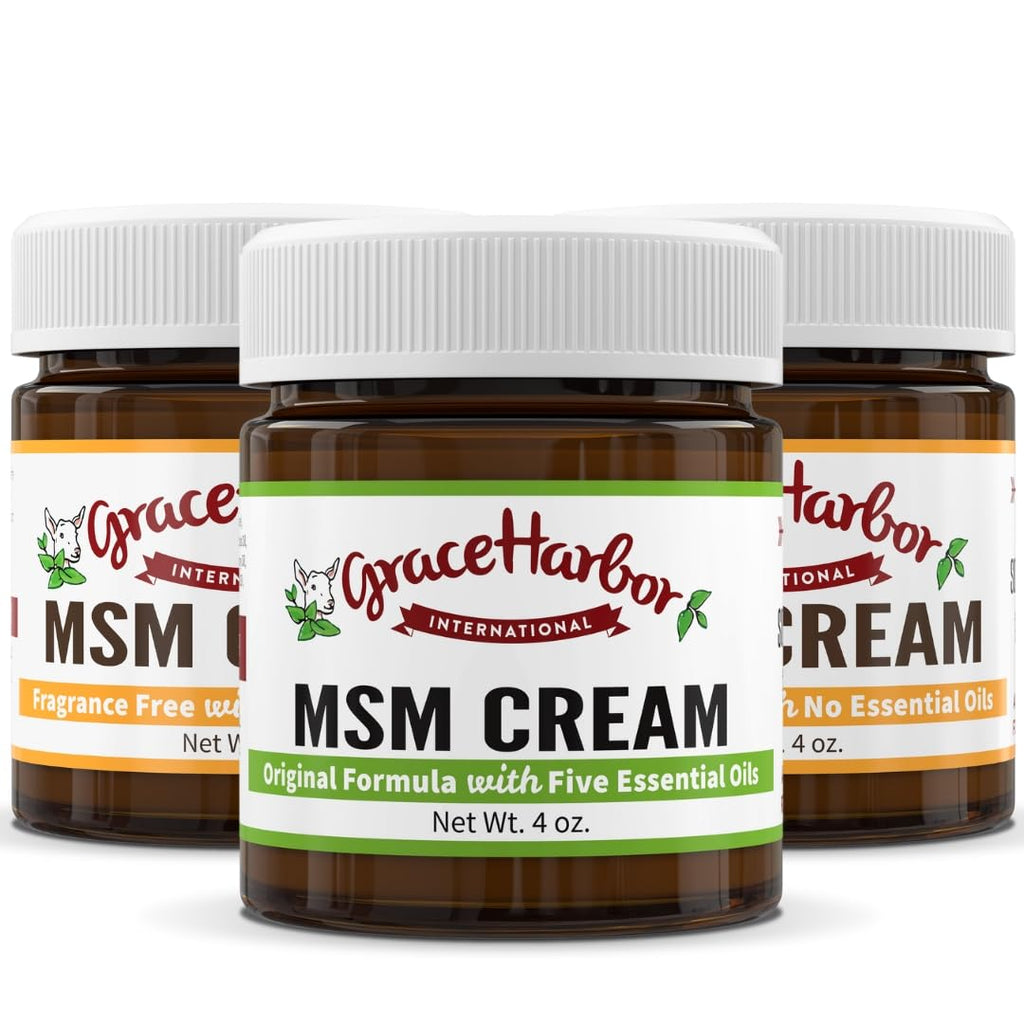 Grace Harbor MSM Cream – Variety 3 Pack – Daily Skin, Joint and Muscle Rub – Best Goat Milk Unscented Baby Lotion for Severly Dry Skin – Therapeutic Essential Oils and Fragrance Free – 4 oz - TrustMedUSA