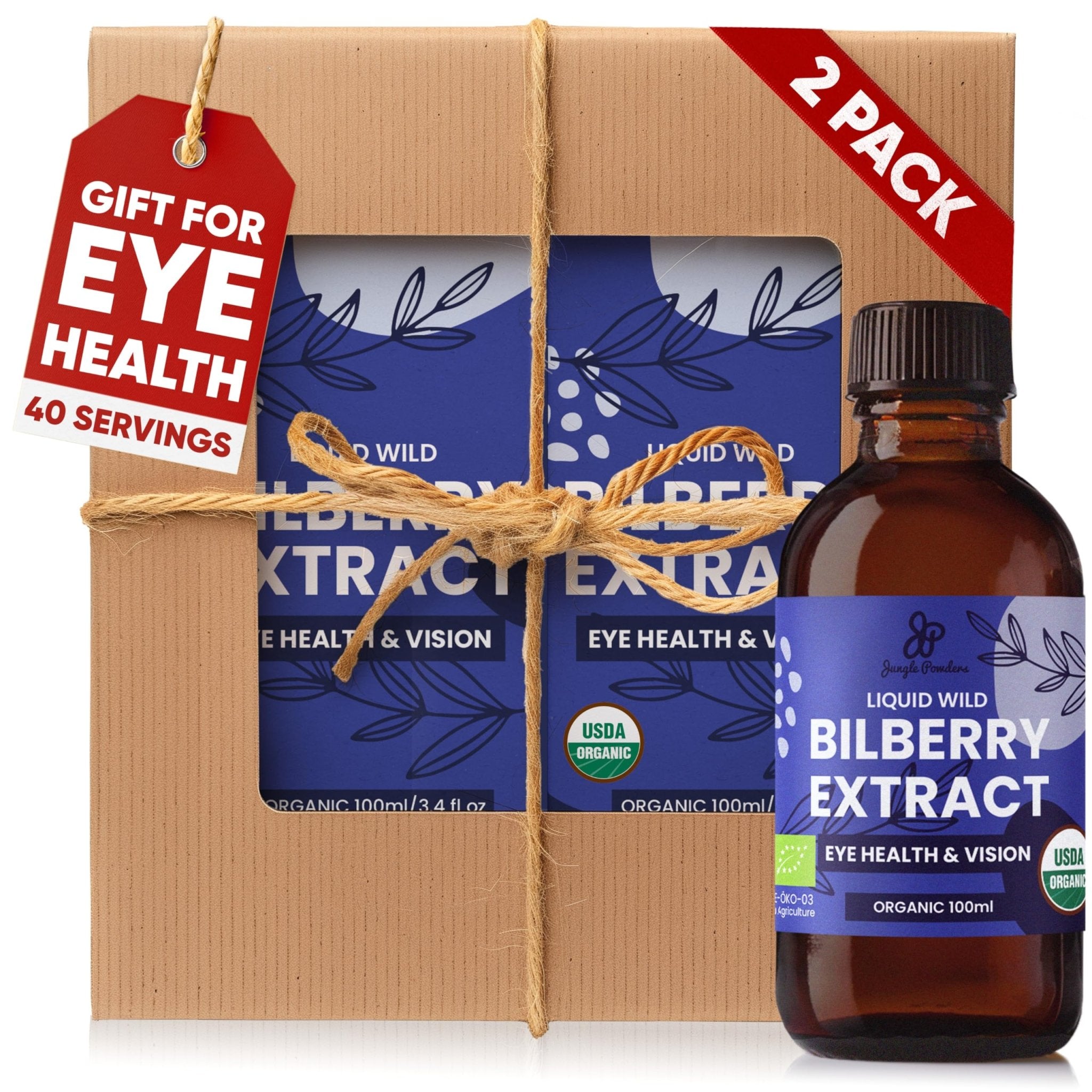 Grandpa Gifts from Granddaughter Wild Bilberry Extract USDA Organic Alcohol-Free 2x3.4oz Bottle of Liquid Bilberry Gift for Grandpa Health Gifts for Eyes High Bioavailability Liquid Extract 40 Serving - TrustMedUSA