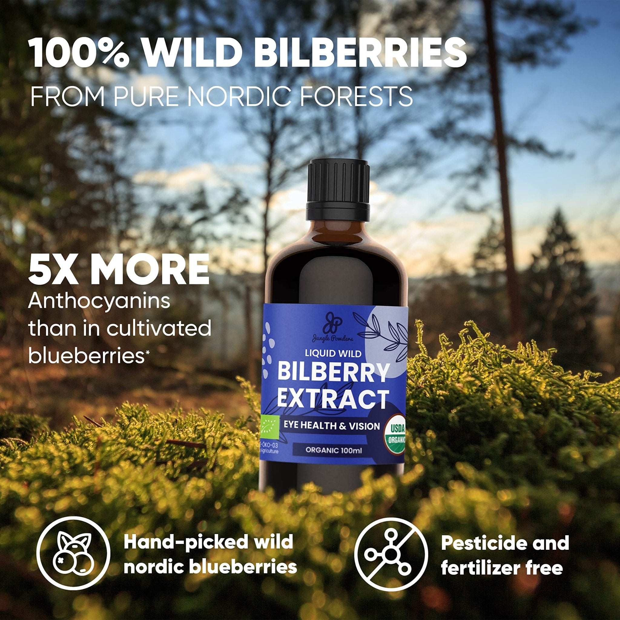 Grandpa Gifts from Granddaughter Wild Bilberry Extract USDA Organic Alcohol-Free 2x3.4oz Bottle of Liquid Bilberry Gift for Grandpa Health Gifts for Eyes High Bioavailability Liquid Extract 40 Serving - TrustMedUSA