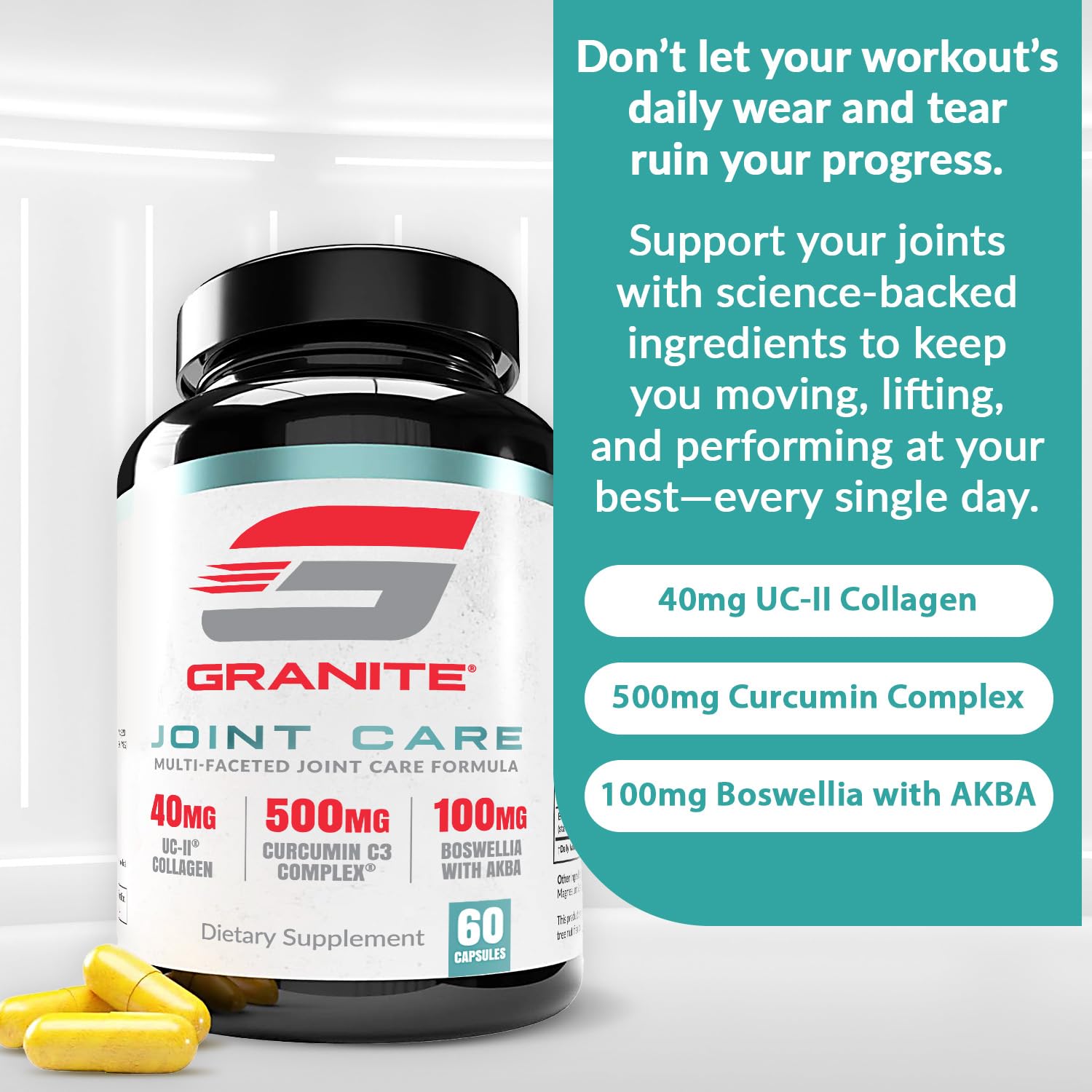 Granite Joint Care: Premium UC-II Collagen, Turmeric Curcumin C3, AKBA Boswellia + More - All-in-One Support for Joint Mobility, Comfort & Strength (60ct) - TrustMedUSA