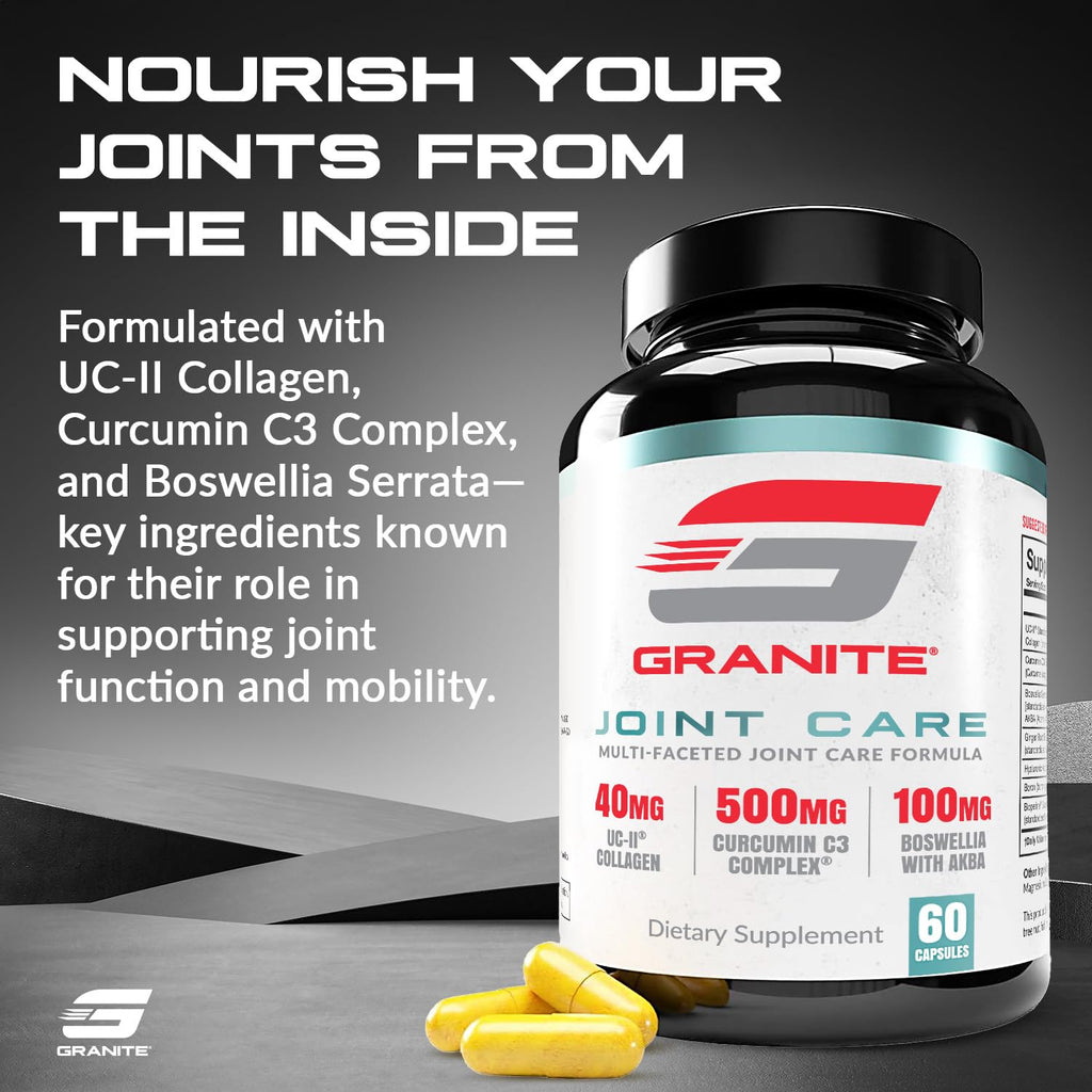 Granite Joint Care: Premium UC-II Collagen, Turmeric Curcumin C3, AKBA Boswellia + More - All-in-One Support for Joint Mobility, Comfort & Strength (60ct) - TrustMedUSA