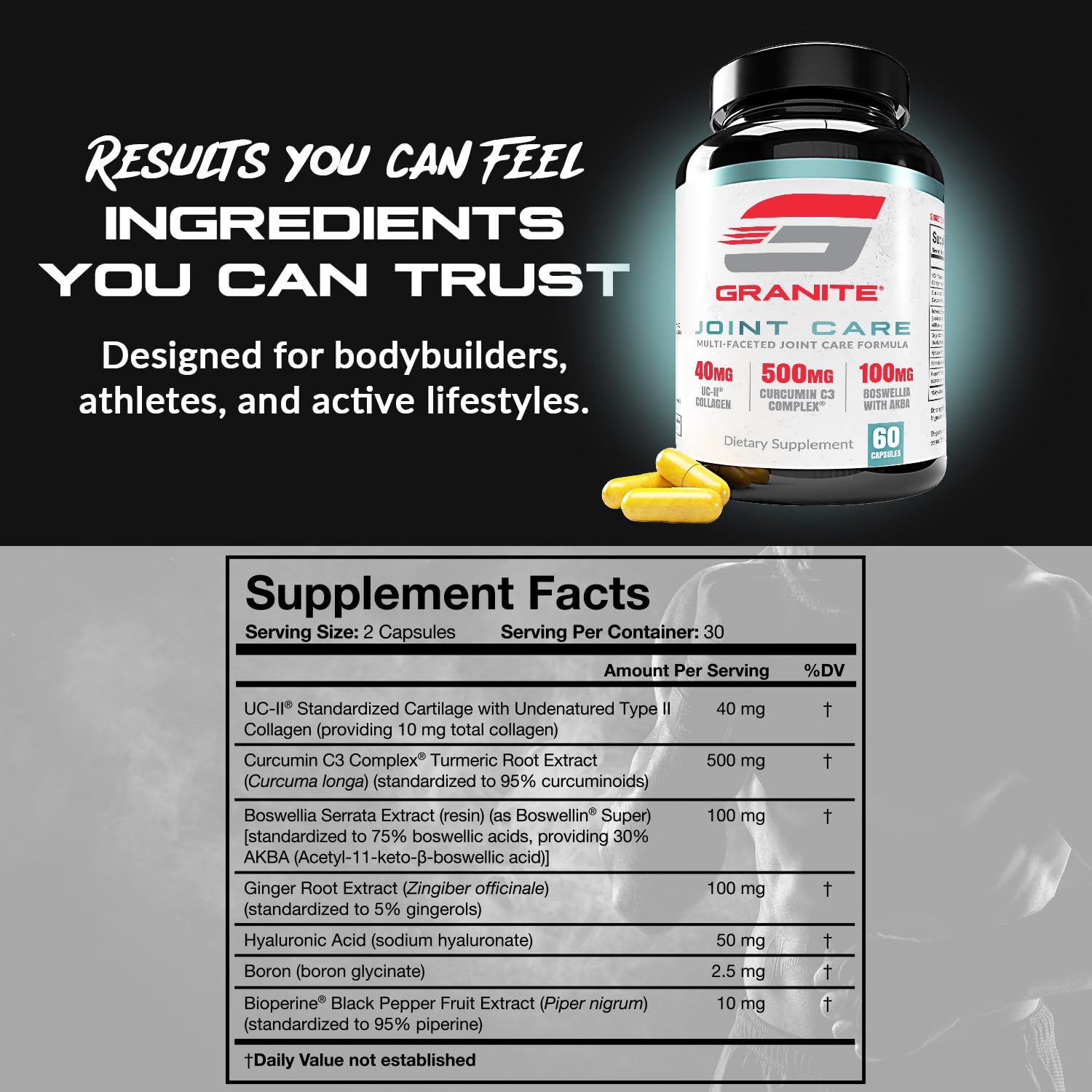 Granite Joint Care: Premium UC-II Collagen, Turmeric Curcumin C3, AKBA Boswellia + More - All-in-One Support for Joint Mobility, Comfort & Strength (60ct) - TrustMedUSA