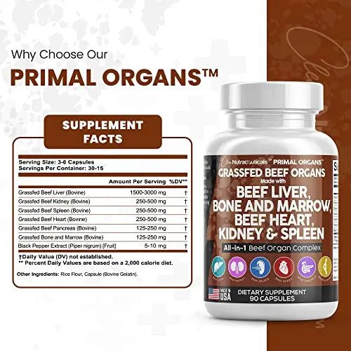 Grass Fed Beef Liver Capsules 3000mg - Premium Quality Beef Organs - TrustMedUSA