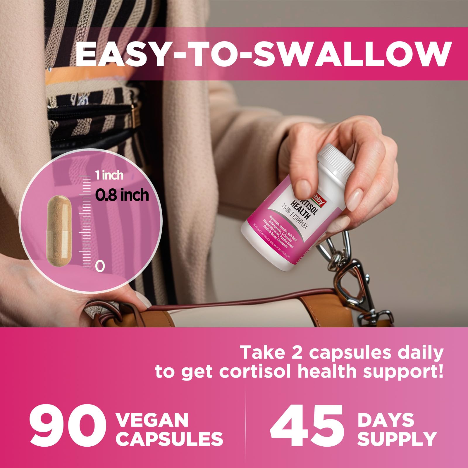 GREABBY Cortisol Supplements for Women, 11-in-1 Formula with Ashwagandha, L-Theanine, Phosphatidylserine and More, Lower Cortisol Health Support, 90 Vegan Capsules - TrustMedUSA