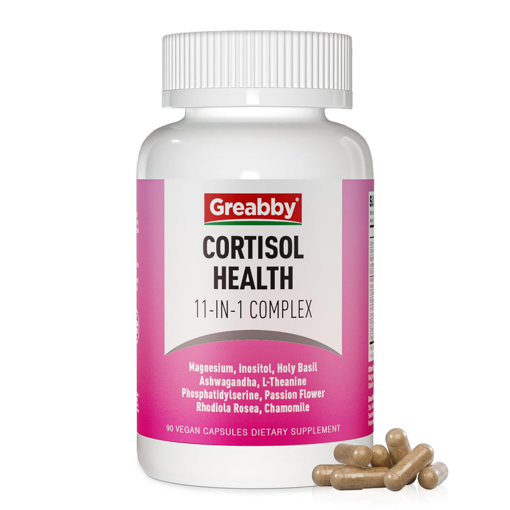GREABBY Cortisol Supplements for Women, 11-in-1 Formula with Ashwagandha, L-Theanine, Phosphatidylserine and More, Lower Cortisol Health Support, 90 Vegan Capsules - TrustMedUSA