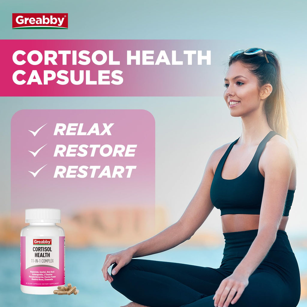 GREABBY Cortisol Supplements for Women, 11-in-1 Formula with Ashwagandha, L-Theanine, Phosphatidylserine and More, Lower Cortisol Health Support, 90 Vegan Capsules - TrustMedUSA