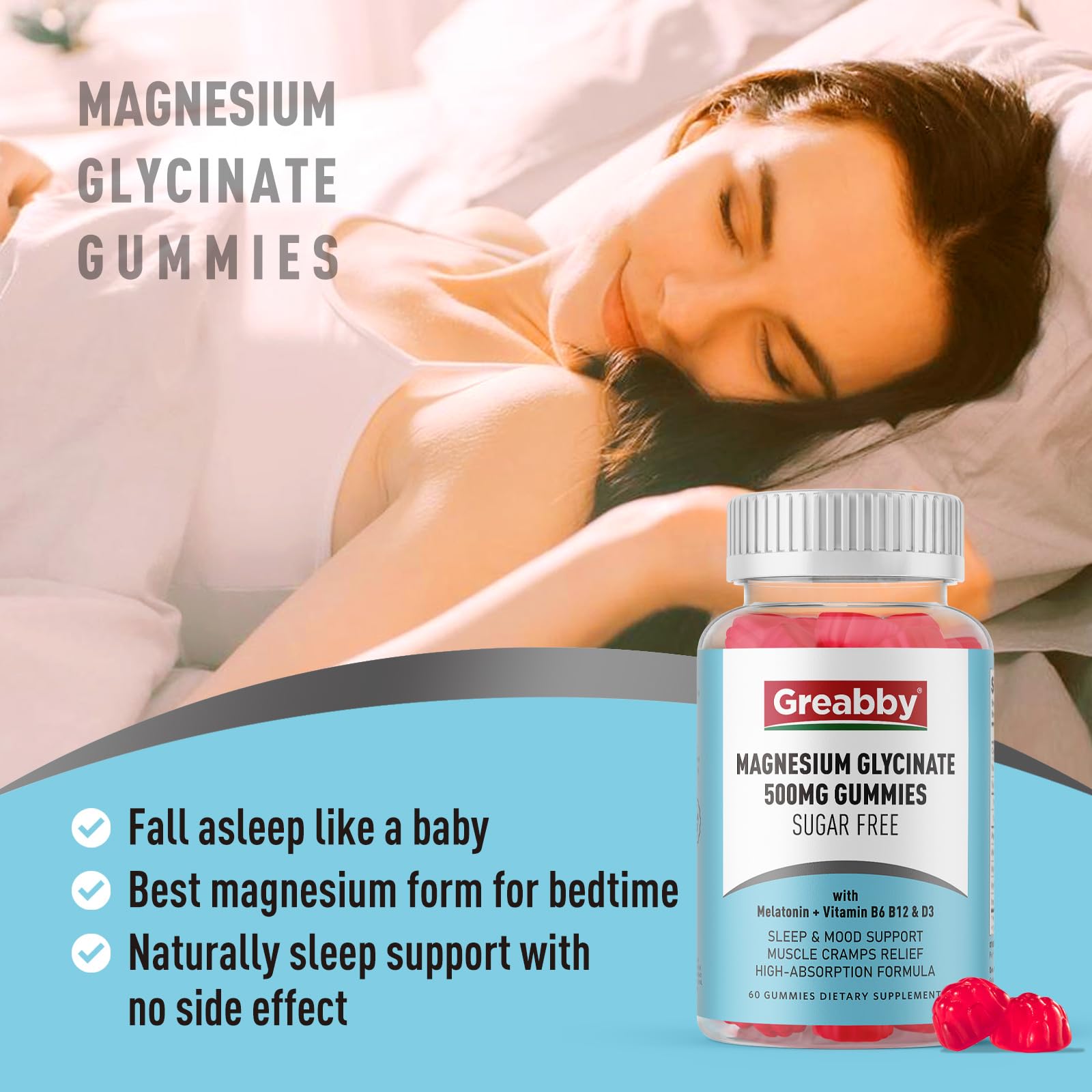 Greabby Magnesium Glycinate Gummies 500mg for Adults Sleep Support, Chewable Magnesium Gummies for Women & Men - TrustMedUSA