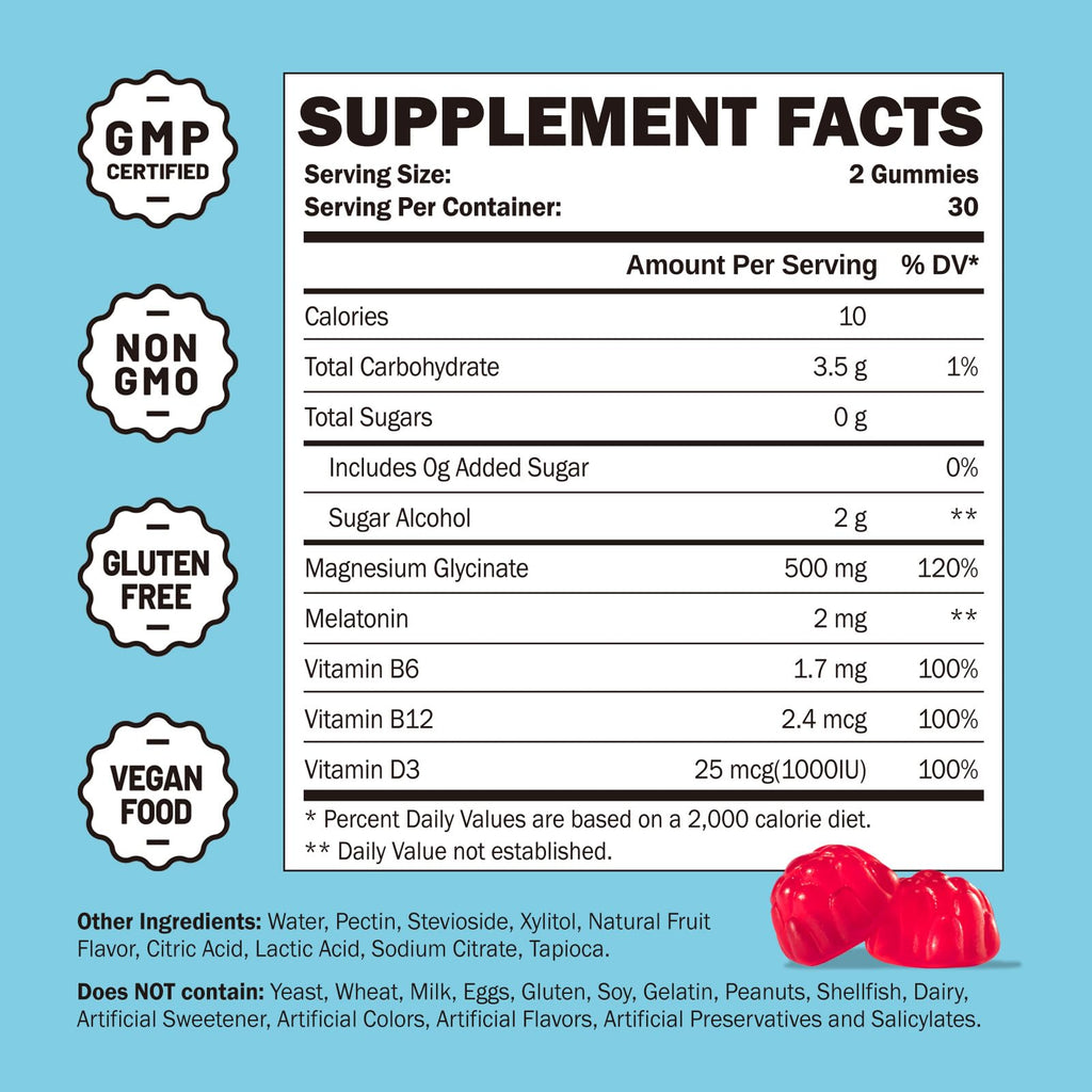 Greabby Magnesium Glycinate Gummies 500mg for Adults Sleep Support, Chewable Magnesium Gummies for Women & Men - TrustMedUSA