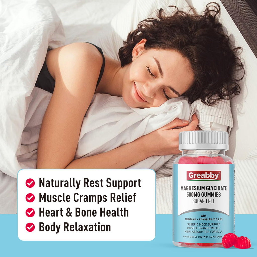 Greabby Magnesium Glycinate Gummies 500mg for Adults Sleep Support, Chewable Magnesium Gummies for Women & Men - TrustMedUSA